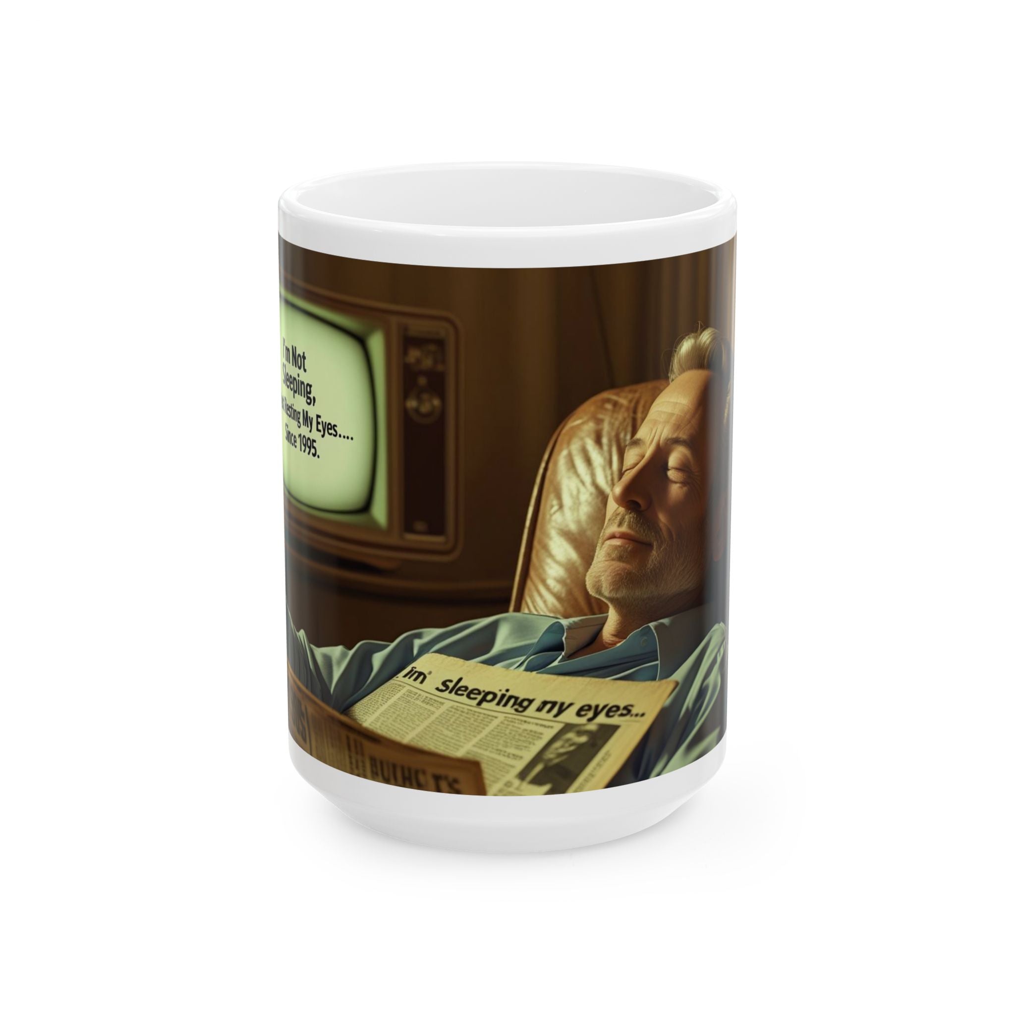 Funny Dad Resting Eyes Cozy Illustrated Mug for Relaxation, Funny Coffee Cup, Gift for Dad, Home Decor, Sleepy Vibes