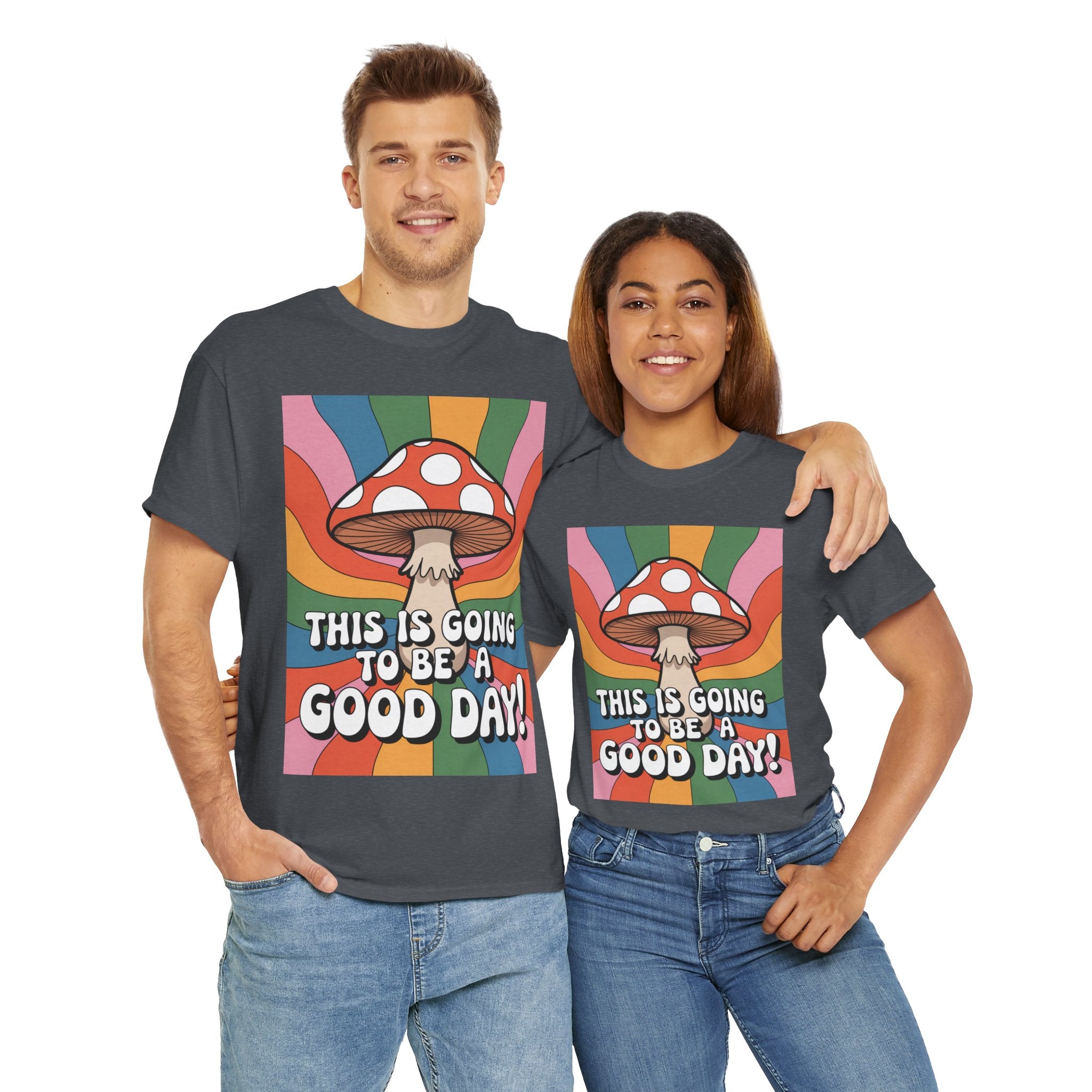 Fun Hippy Mushroom Cheerful Graphic Tee, Positive Vibes T-Shirt for Everyday Wear, Gift for Nature Lovers, Trendy Casual Wear, Eco-Friendly Fashion