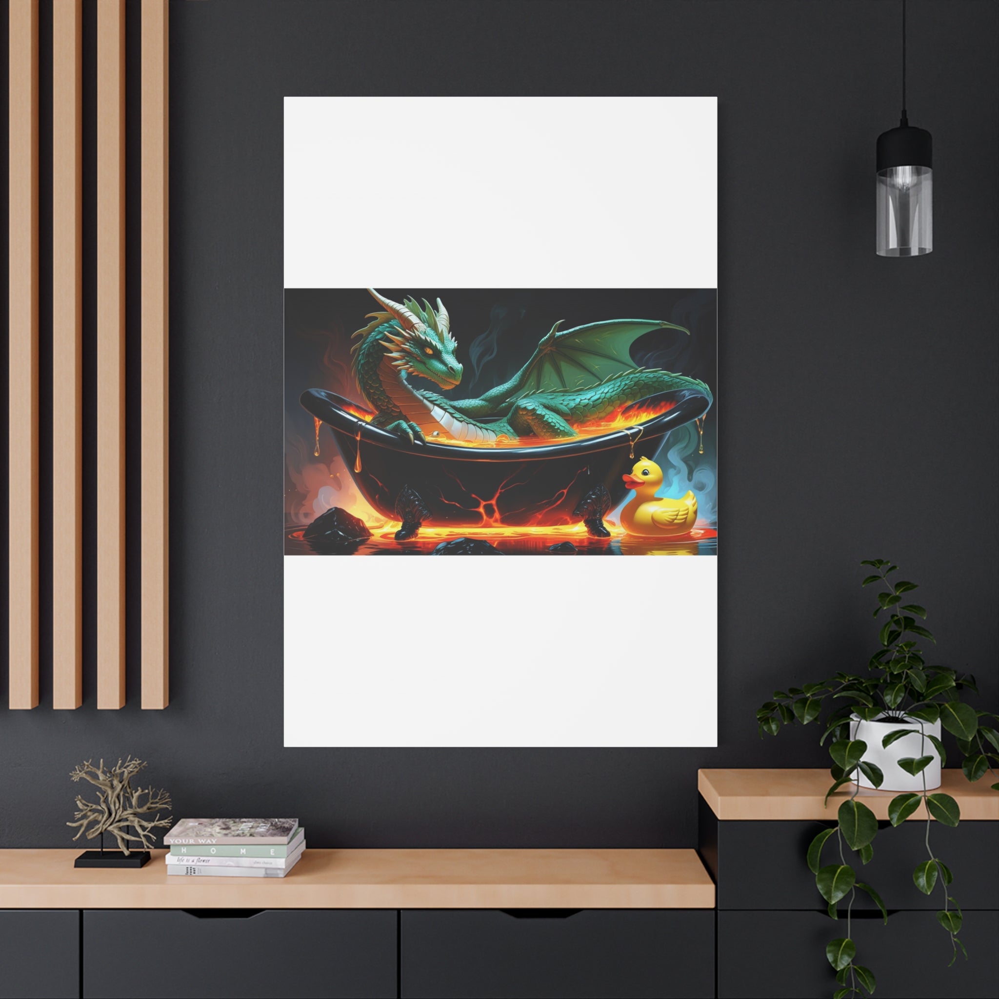 Whimsical Dragon In A Tub  Canvas Wall Art, Fantasy Decor, Kids Room Decor, Unique Gifts for Dragon Lovers, Cute Bathroom Art, Magical Home Decor
