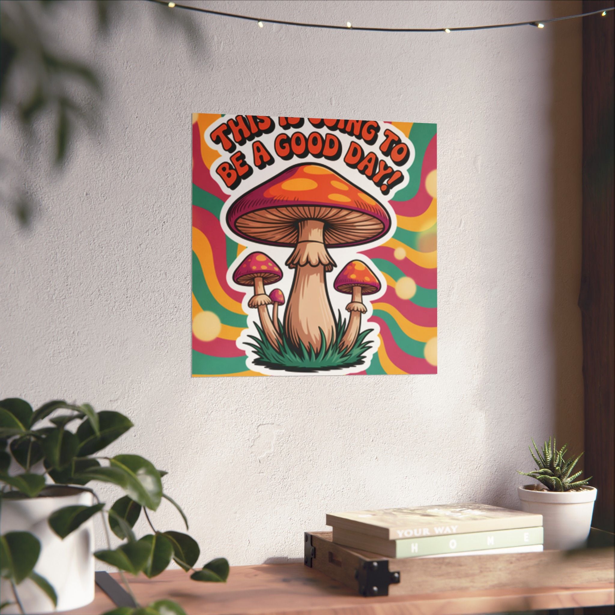 Colorful 70s Retro Mushroom Art Posters - Positive Wall Decor, Psychedelic Prints, Boho Home Decor, Gift for Friends, Inspirational Wall Art