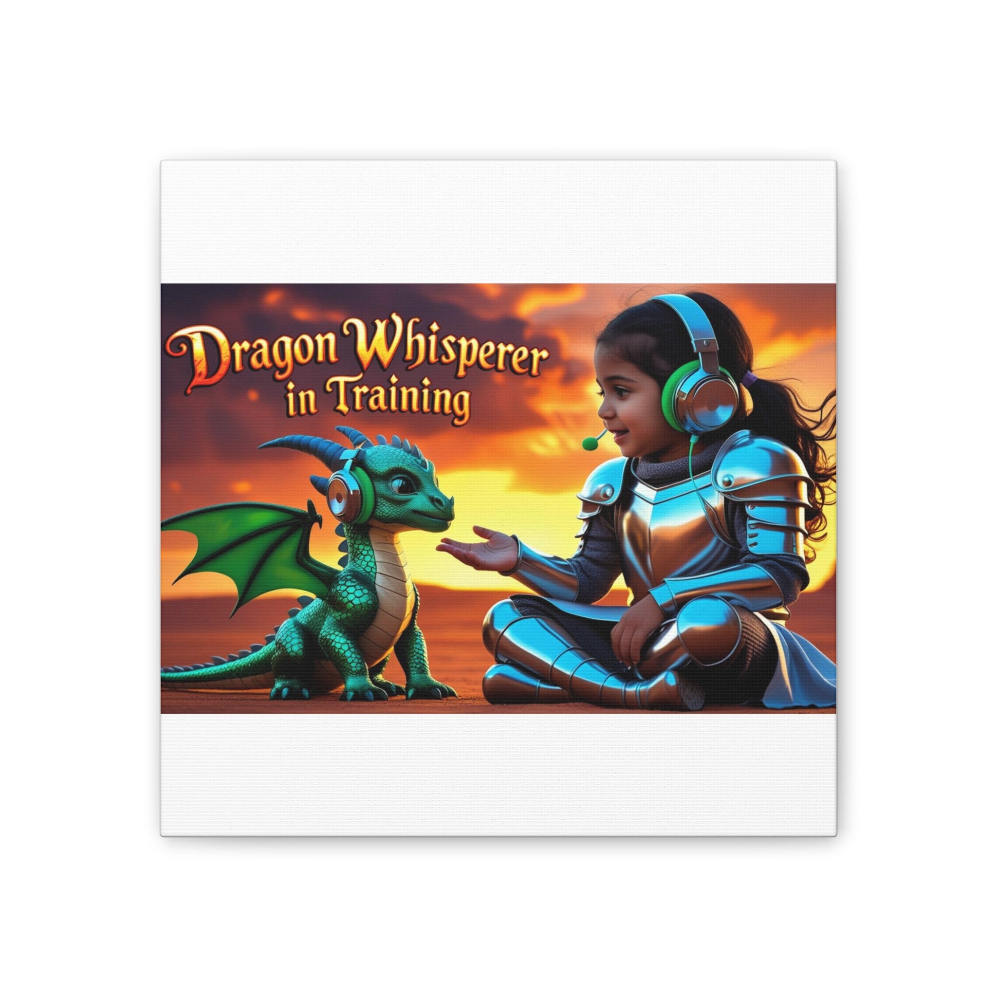 Dragon Whisperer (Girl) Canvas Print, Fantasy Wall Art, Kids Room Decor, Magical Artwork, Gift for Dragon Lovers, Adventure Theme