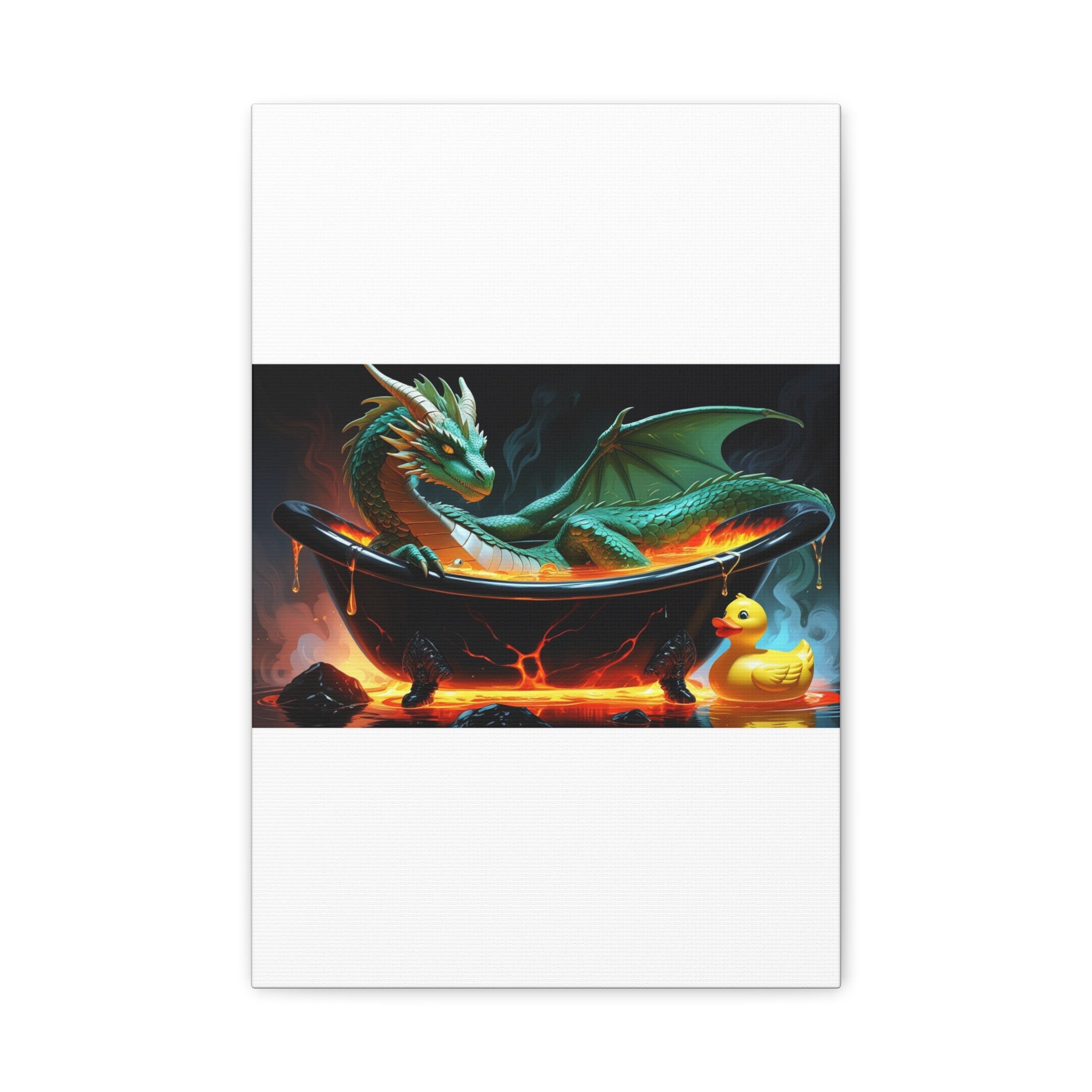 Whimsical Dragon In A Tub  Canvas Wall Art, Fantasy Decor, Kids Room Decor, Unique Gifts for Dragon Lovers, Cute Bathroom Art, Magical Home Decor