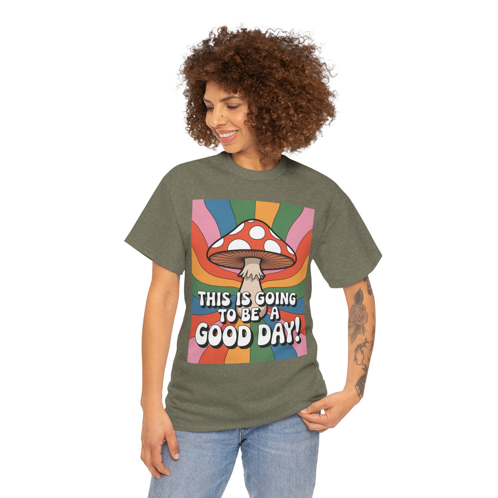 Fun Hippy Mushroom Cheerful Graphic Tee, Positive Vibes T-Shirt for Everyday Wear, Gift for Nature Lovers, Trendy Casual Wear, Eco-Friendly Fashion