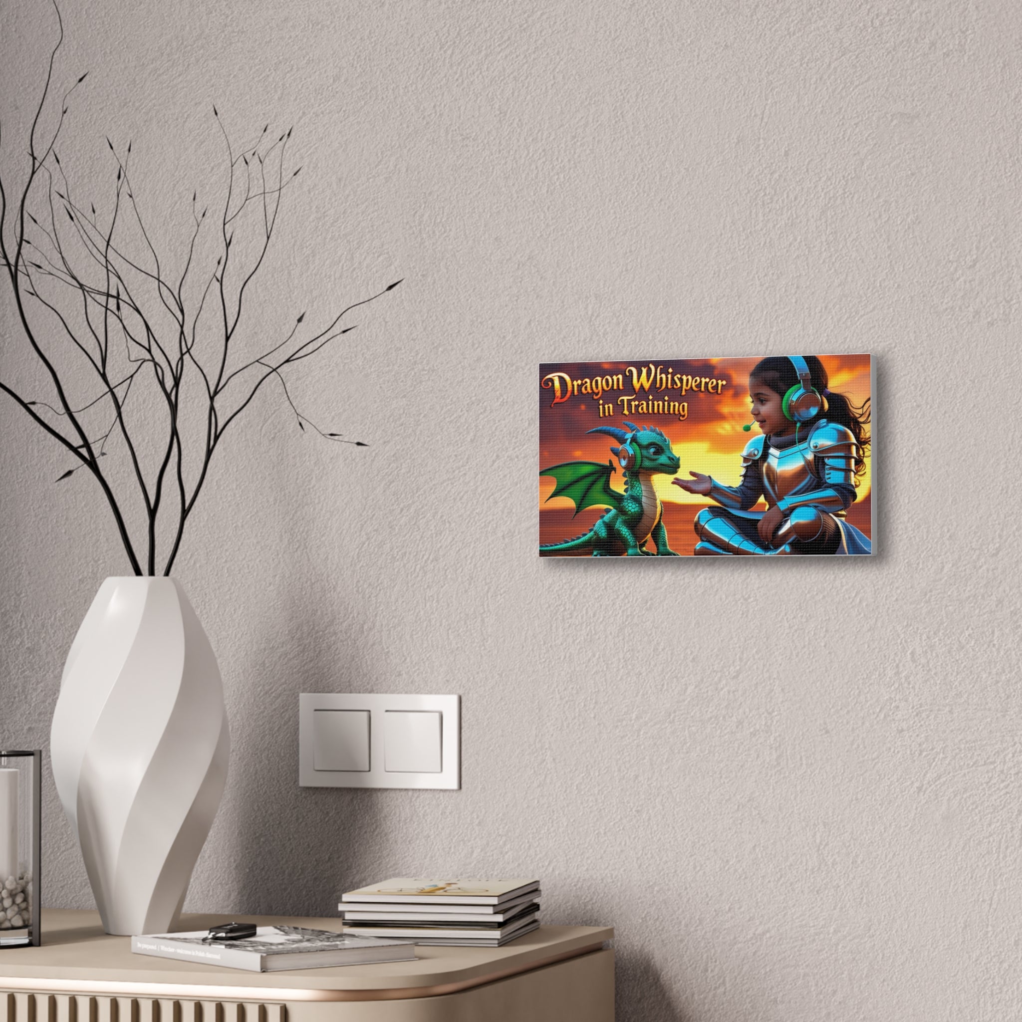 Dragon Whisperer (Girl) Canvas Print, Fantasy Wall Art, Kids Room Decor, Magical Artwork, Gift for Dragon Lovers, Adventure Theme