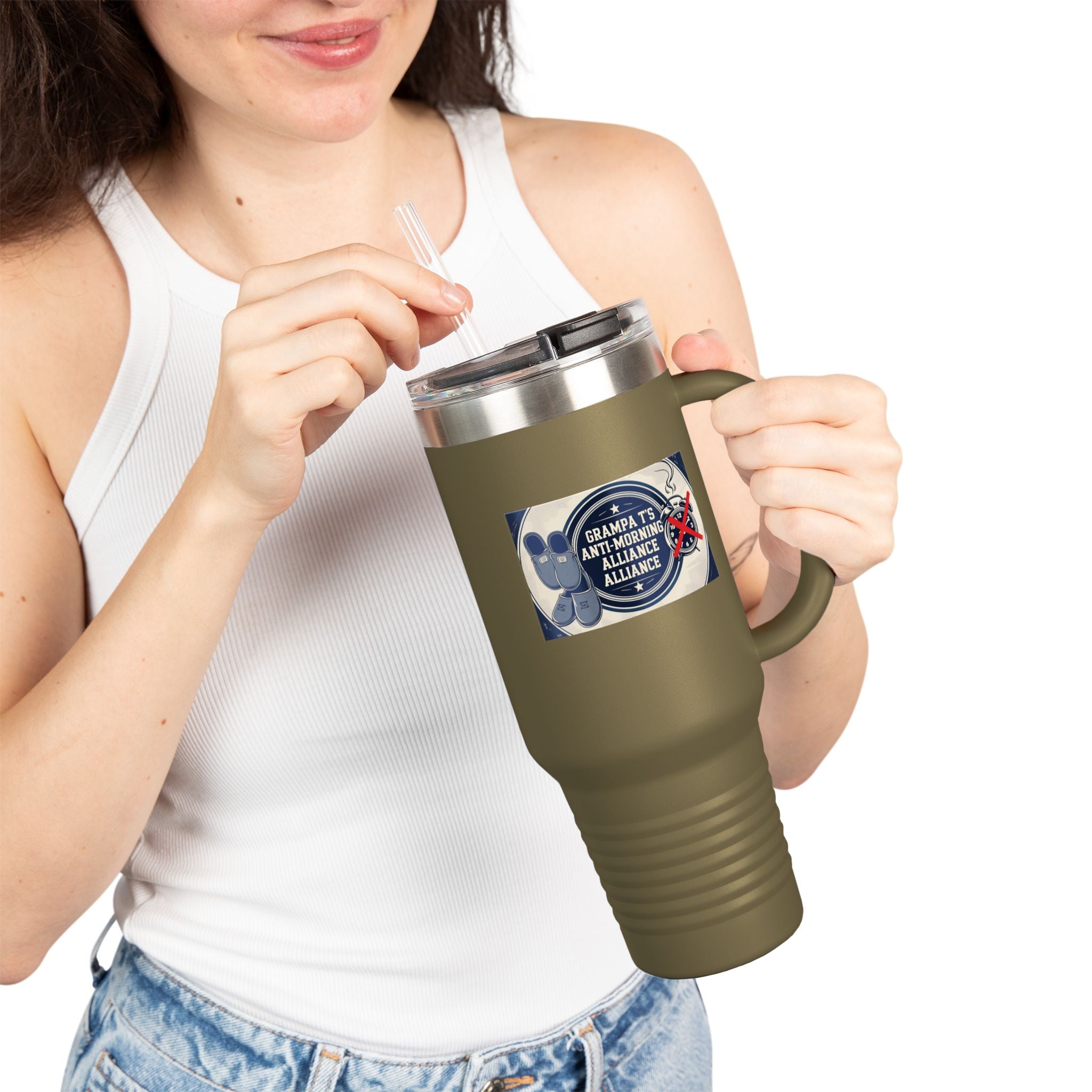 Grampa T's Anti-Morning Funny Custom Insulated Travel Mug, 40oz – Perfect for Coffee Lovers, On-the-Go Drinkware, Gifts for Him/Her, Unique Travel Accessories, [...]