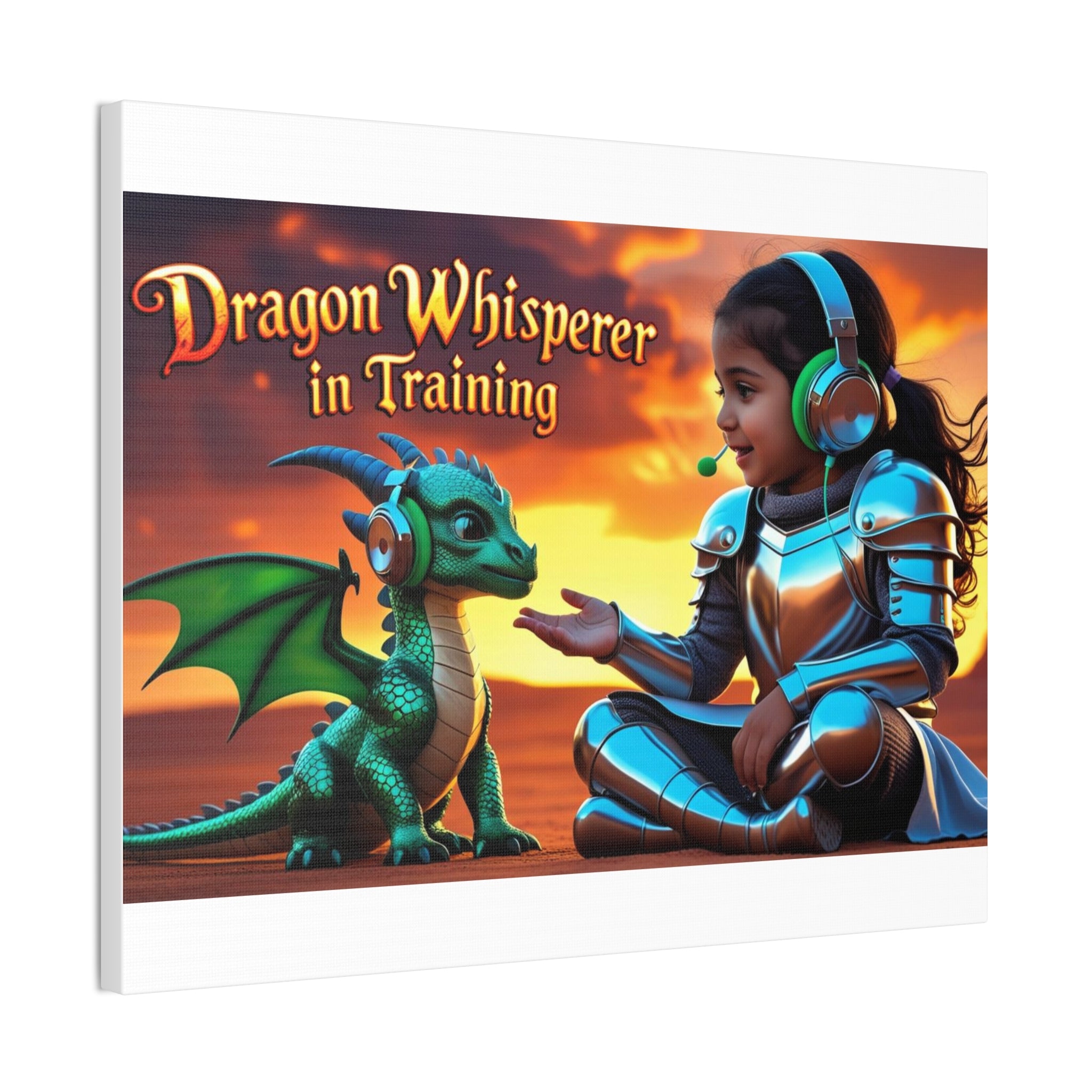 Dragon Whisperer (Girl) Canvas Print, Fantasy Wall Art, Kids Room Decor, Magical Artwork, Gift for Dragon Lovers, Adventure Theme