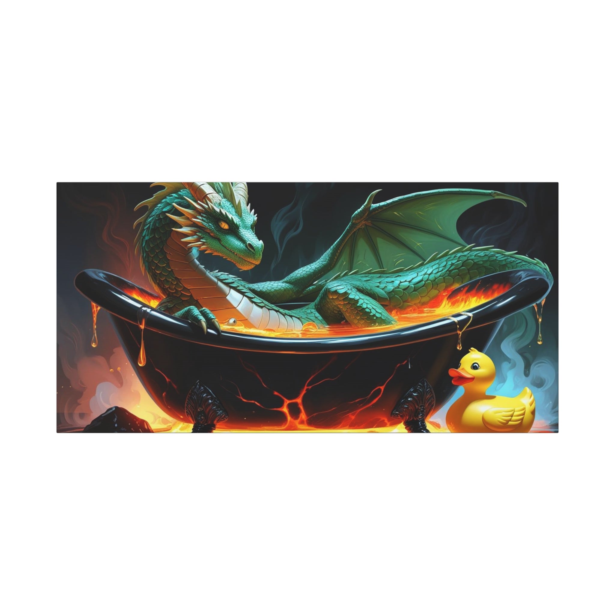 Whimsical Dragon In A Tub  Canvas Wall Art, Fantasy Decor, Kids Room Decor, Unique Gifts for Dragon Lovers, Cute Bathroom Art, Magical Home Decor