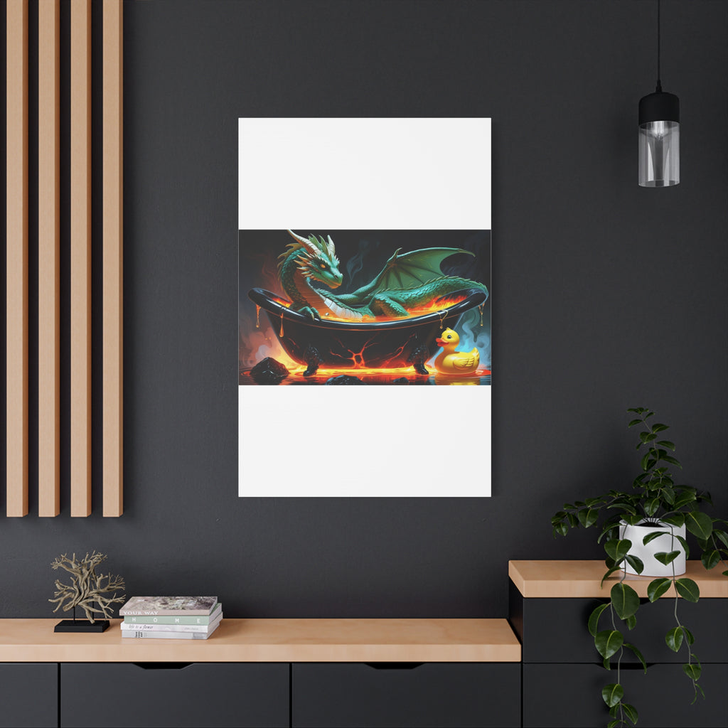 Whimsical Dragon In A Tub  Canvas Wall Art, Fantasy Decor, Kids Room Decor, Unique Gifts for Dragon Lovers, Cute Bathroom Art, Magical Home Decor