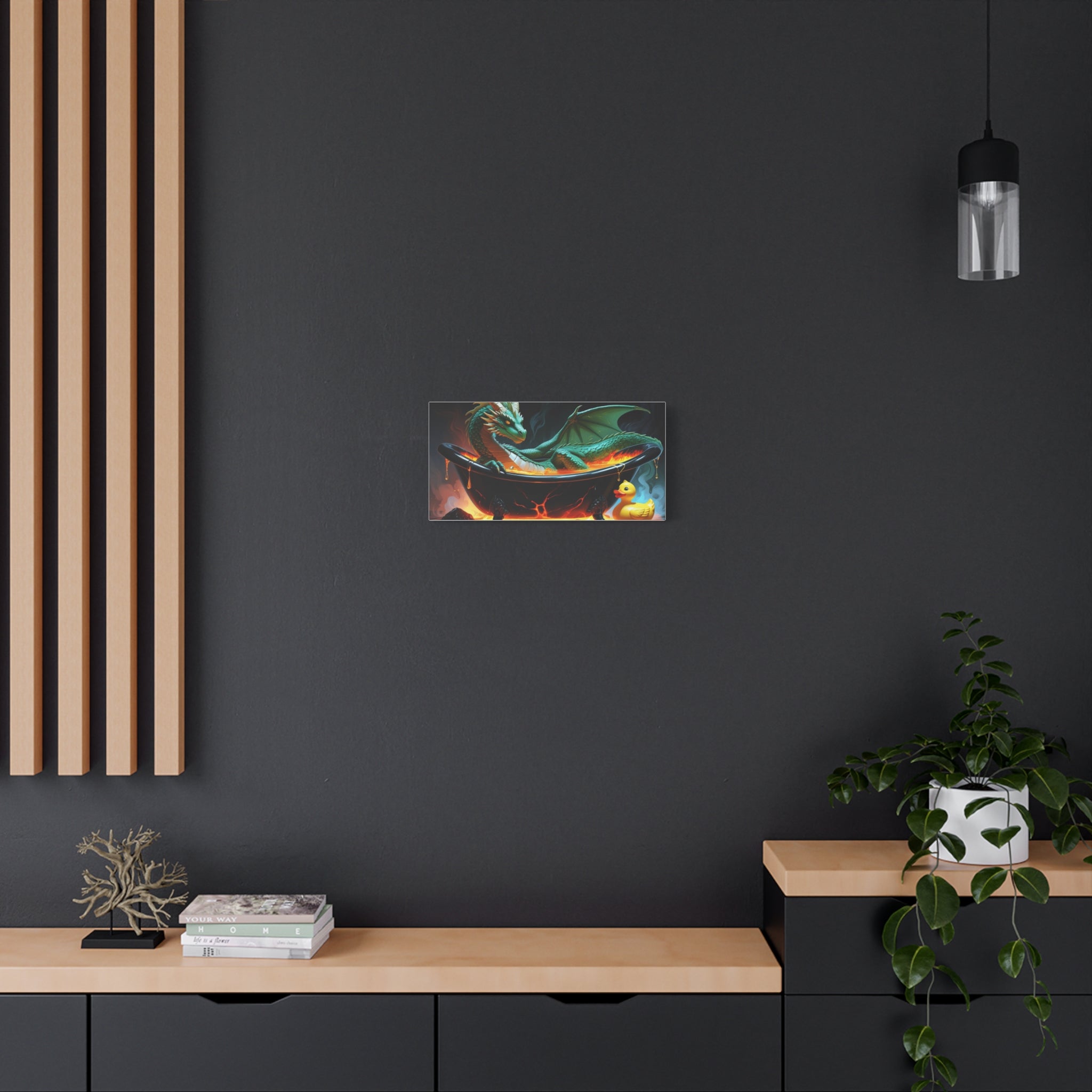 Whimsical Dragon In A Tub  Canvas Wall Art, Fantasy Decor, Kids Room Decor, Unique Gifts for Dragon Lovers, Cute Bathroom Art, Magical Home Decor