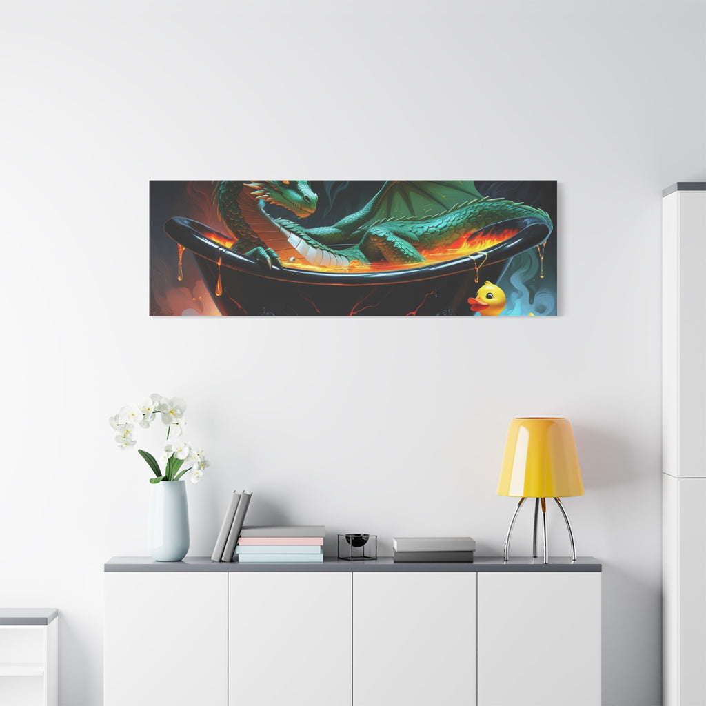 Whimsical Dragon In A Tub  Canvas Wall Art, Fantasy Decor, Kids Room Decor, Unique Gifts for Dragon Lovers, Cute Bathroom Art, Magical Home Decor