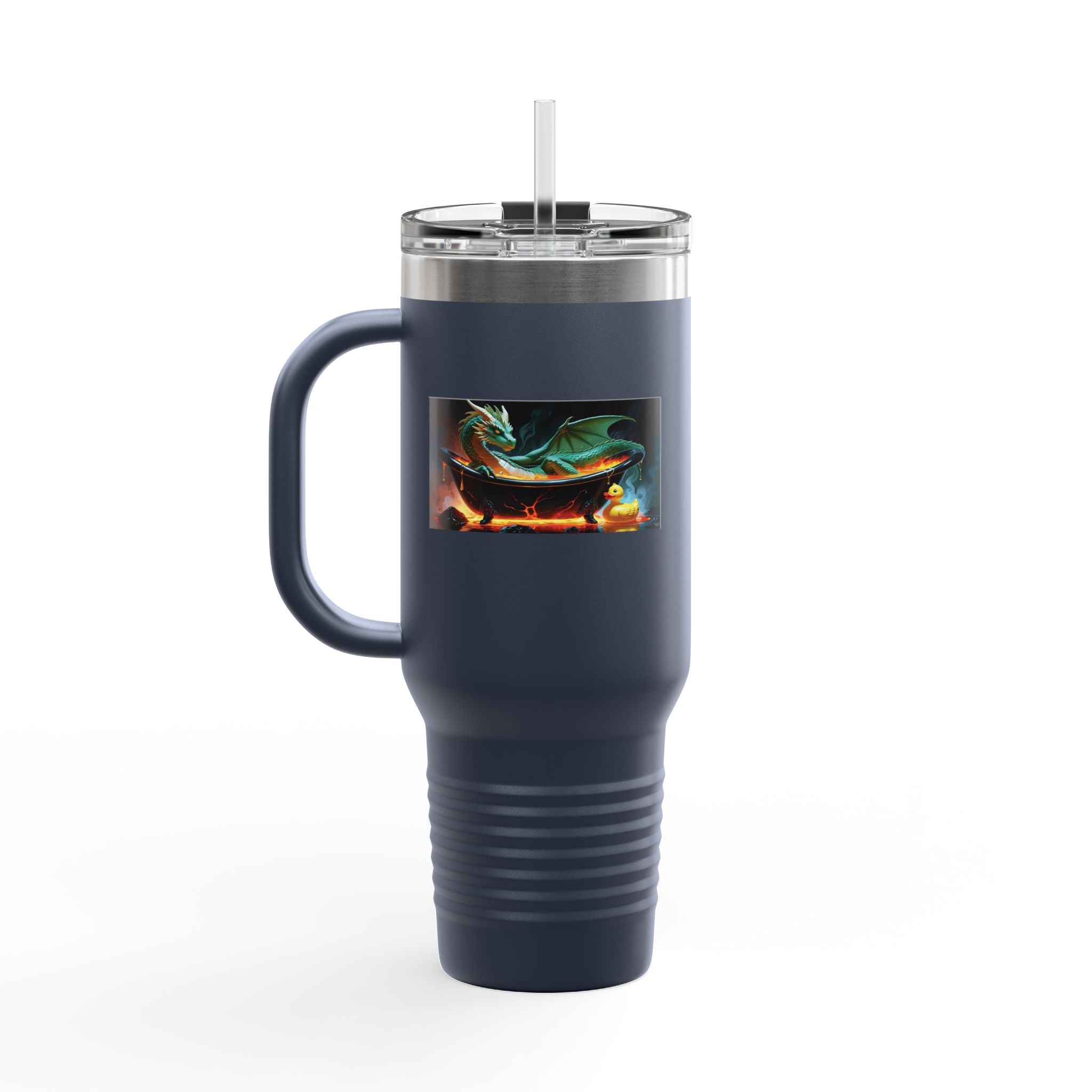 Fun Fantasy Dragon Bath Time Insulated Travel Mug, 40oz - Perfect for Adventures & Celebrations, Dragon Design, Hot & Cold Beverages, Gift for Fantasy Lovers