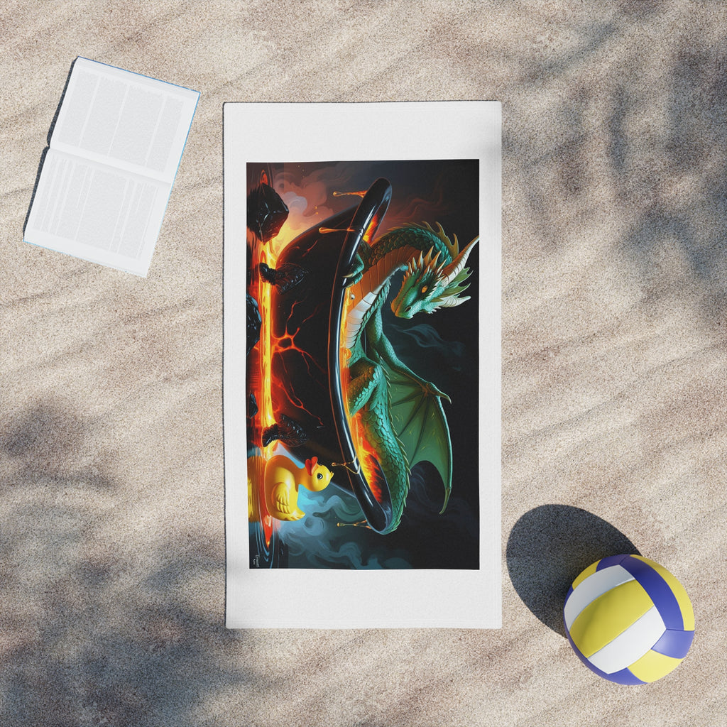 Funny Dragon Bath-time Fantasy Beach Towel, Dragon Artwork Towel, Unique Pool Towel, Whimsical Bath Towel, Gift for Fantasy Lovers, Kids Beach Accessory