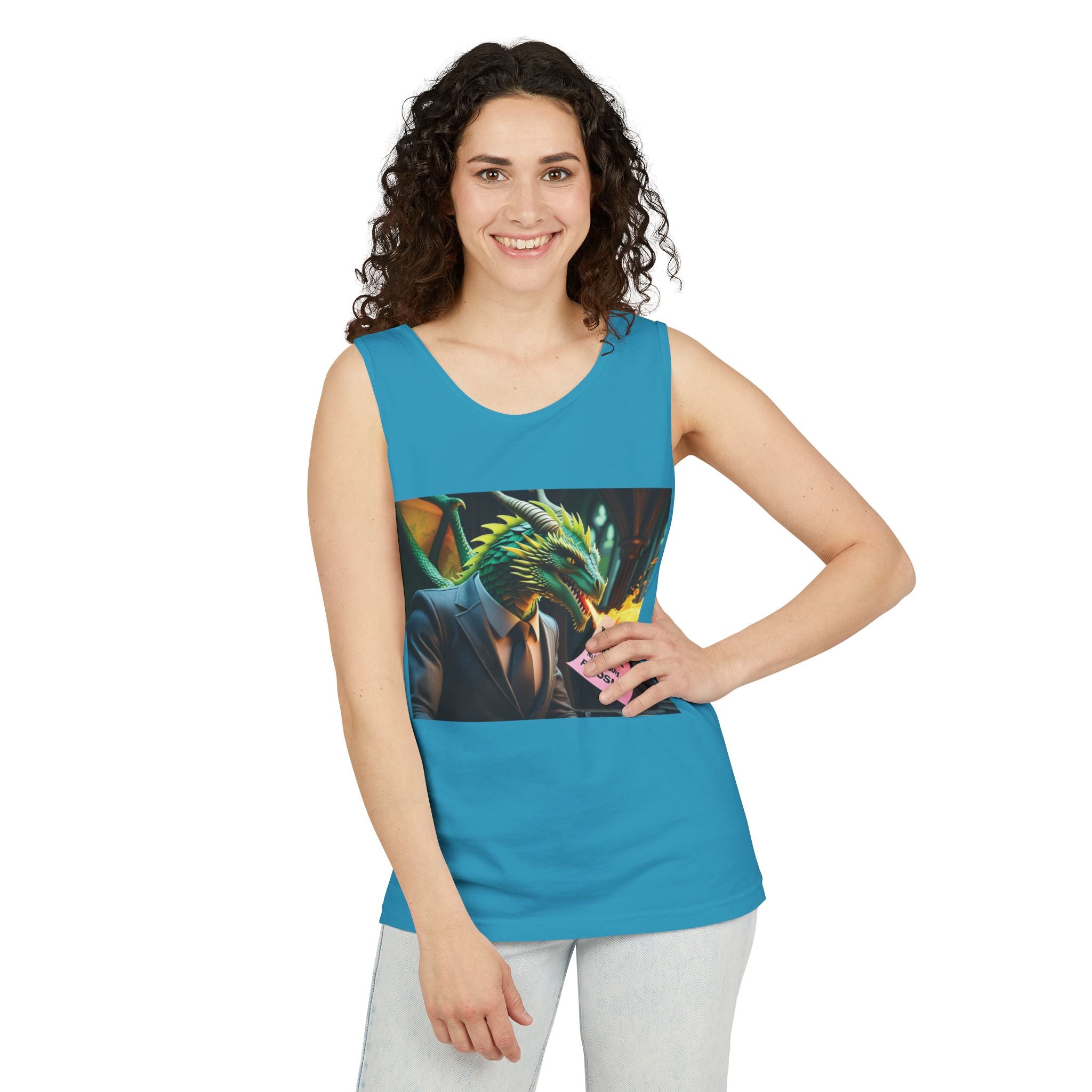 Funny "You're Fired!" Dragon Art Unisex Tank Top, Soft Fabric, Summer Essential, Perfect for Festivals, Gifts for Fantasy Lovers, Casual Wear