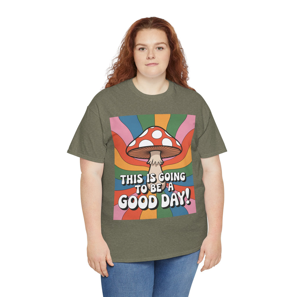Fun Hippy Mushroom Cheerful Graphic Tee, Positive Vibes T-Shirt for Everyday Wear, Gift for Nature Lovers, Trendy Casual Wear, Eco-Friendly Fashion
