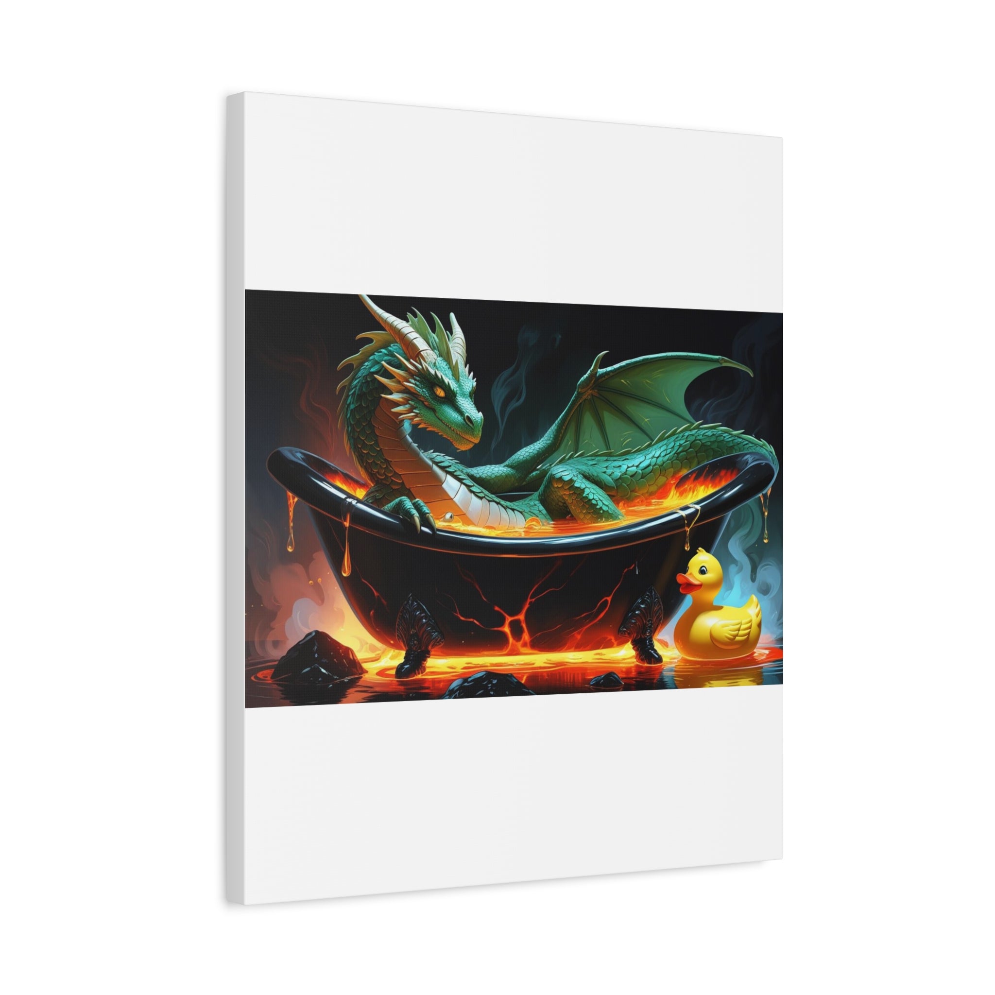 Whimsical Dragon In A Tub  Canvas Wall Art, Fantasy Decor, Kids Room Decor, Unique Gifts for Dragon Lovers, Cute Bathroom Art, Magical Home Decor