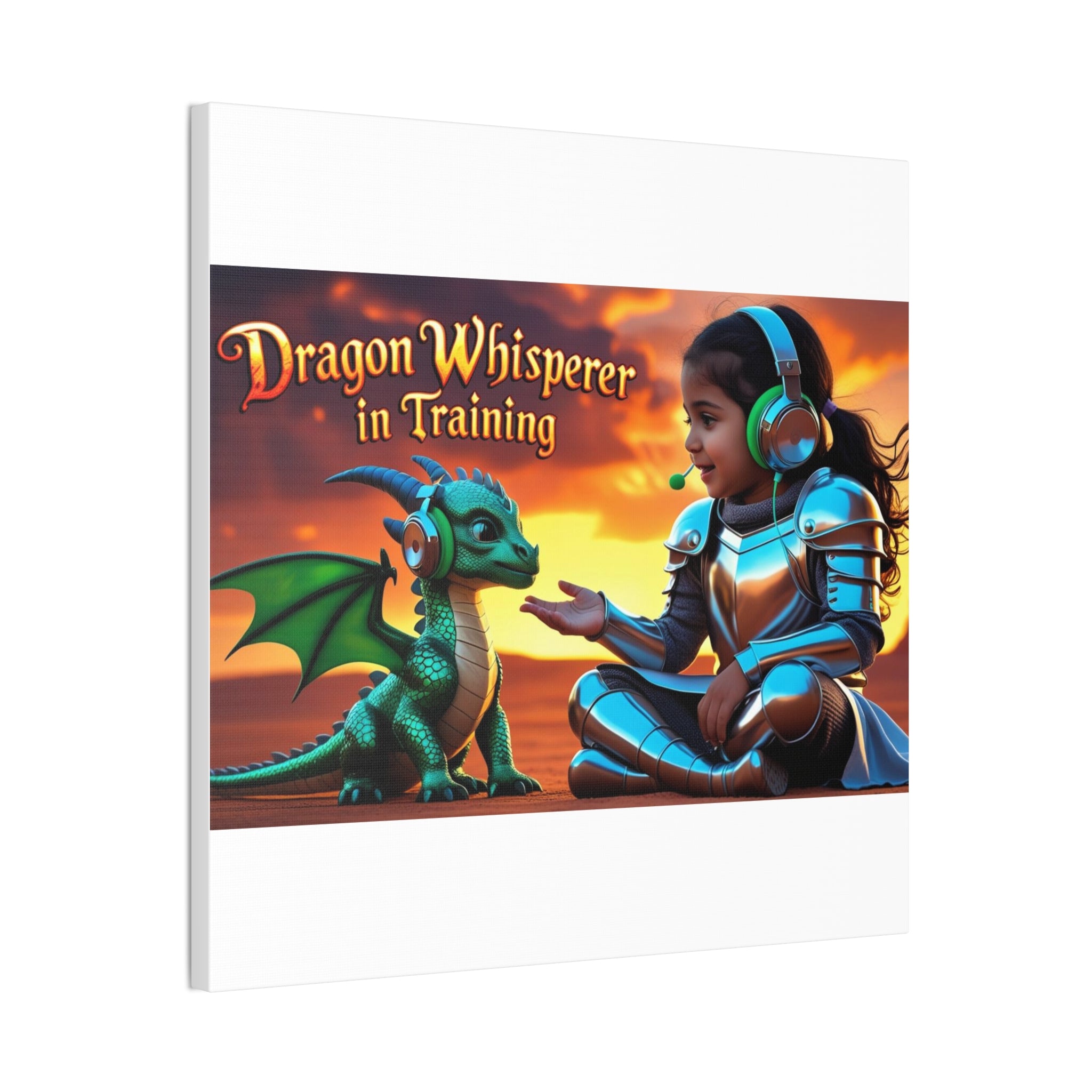 Dragon Whisperer (Girl) Canvas Print, Fantasy Wall Art, Kids Room Decor, Magical Artwork, Gift for Dragon Lovers, Adventure Theme