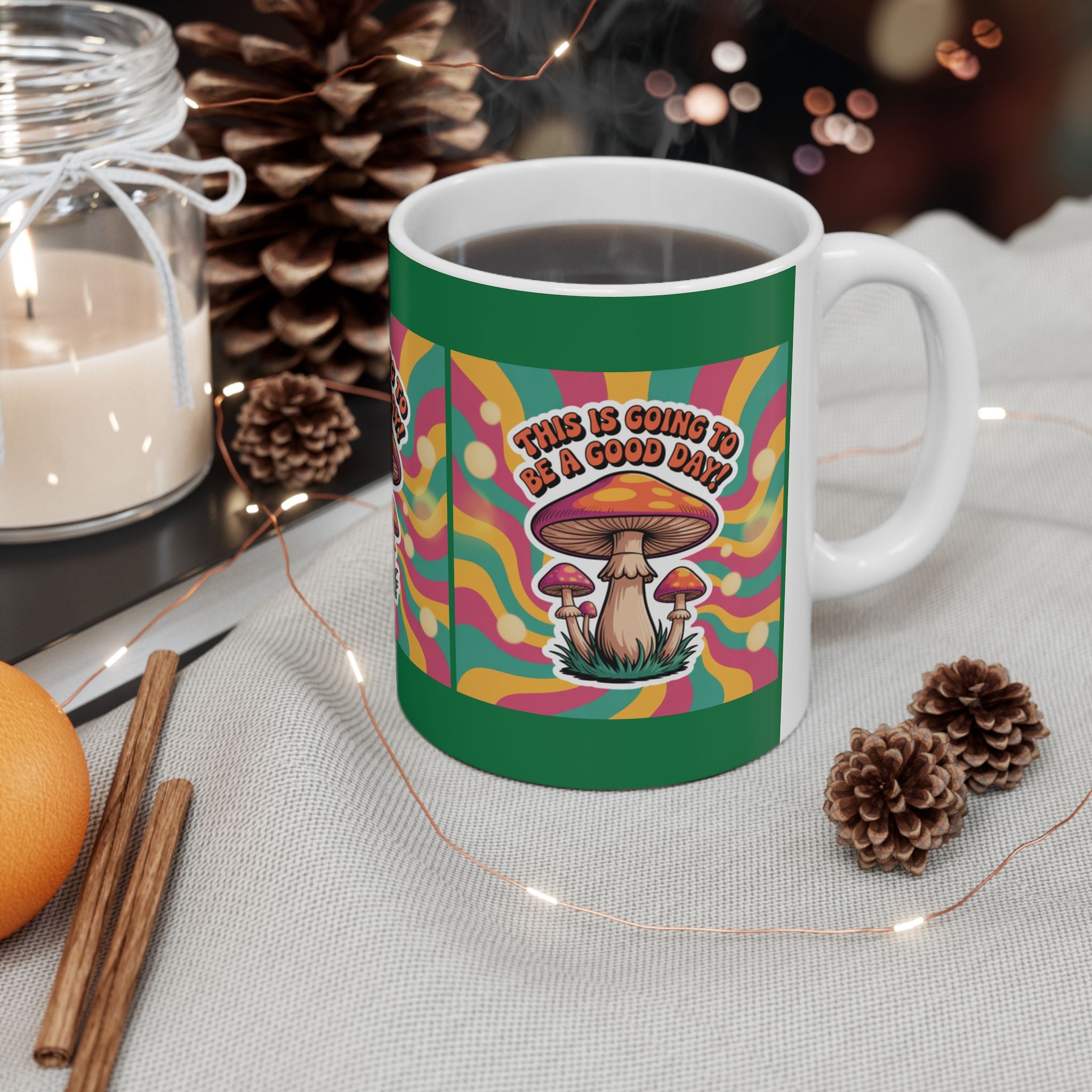 Vibrant Mushroom Ceramic Mug, Fun Coffee Cup for Good Vibes, Gift for Nature Lovers, Tea Time, Boho Decor, Colorful Drinkware