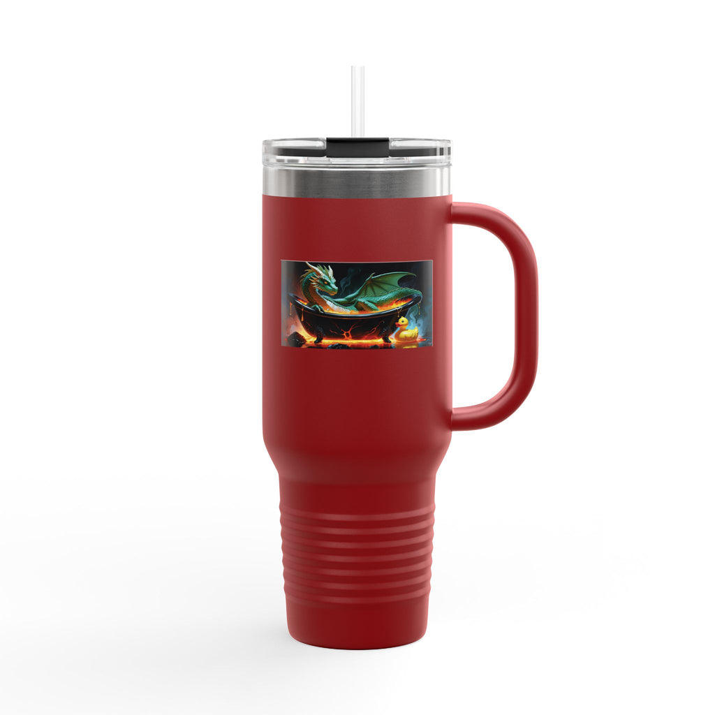 Fun Fantasy Dragon Bath Time Insulated Travel Mug, 40oz - Perfect for Adventures & Celebrations, Dragon Design, Hot & Cold Beverages, Gift for Fantasy Lovers