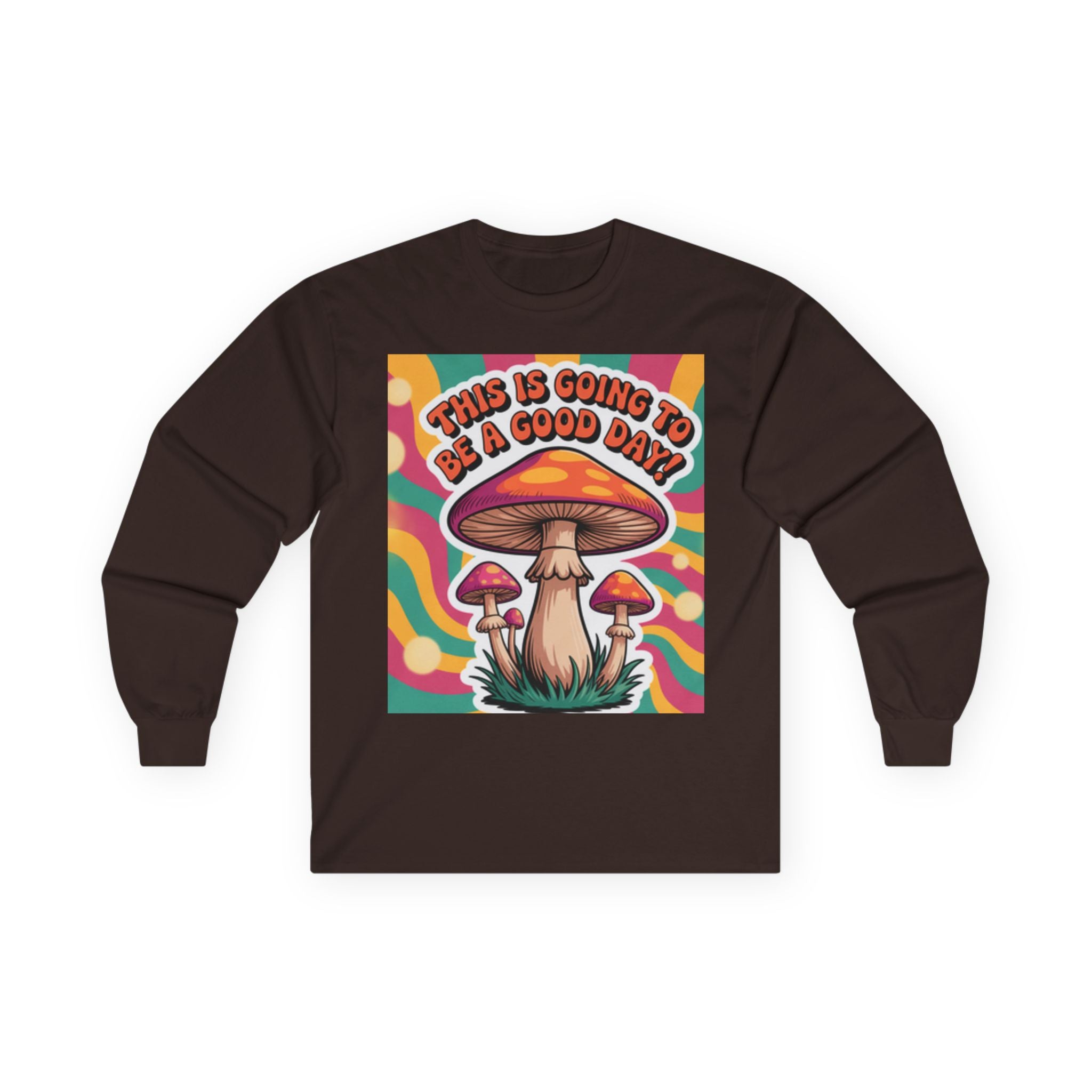 Good Vibes 70s Mushroom Long Sleeve Tee, Casual Wear, Gift for Friends, Unisex Shirt, Boho Style Clothing