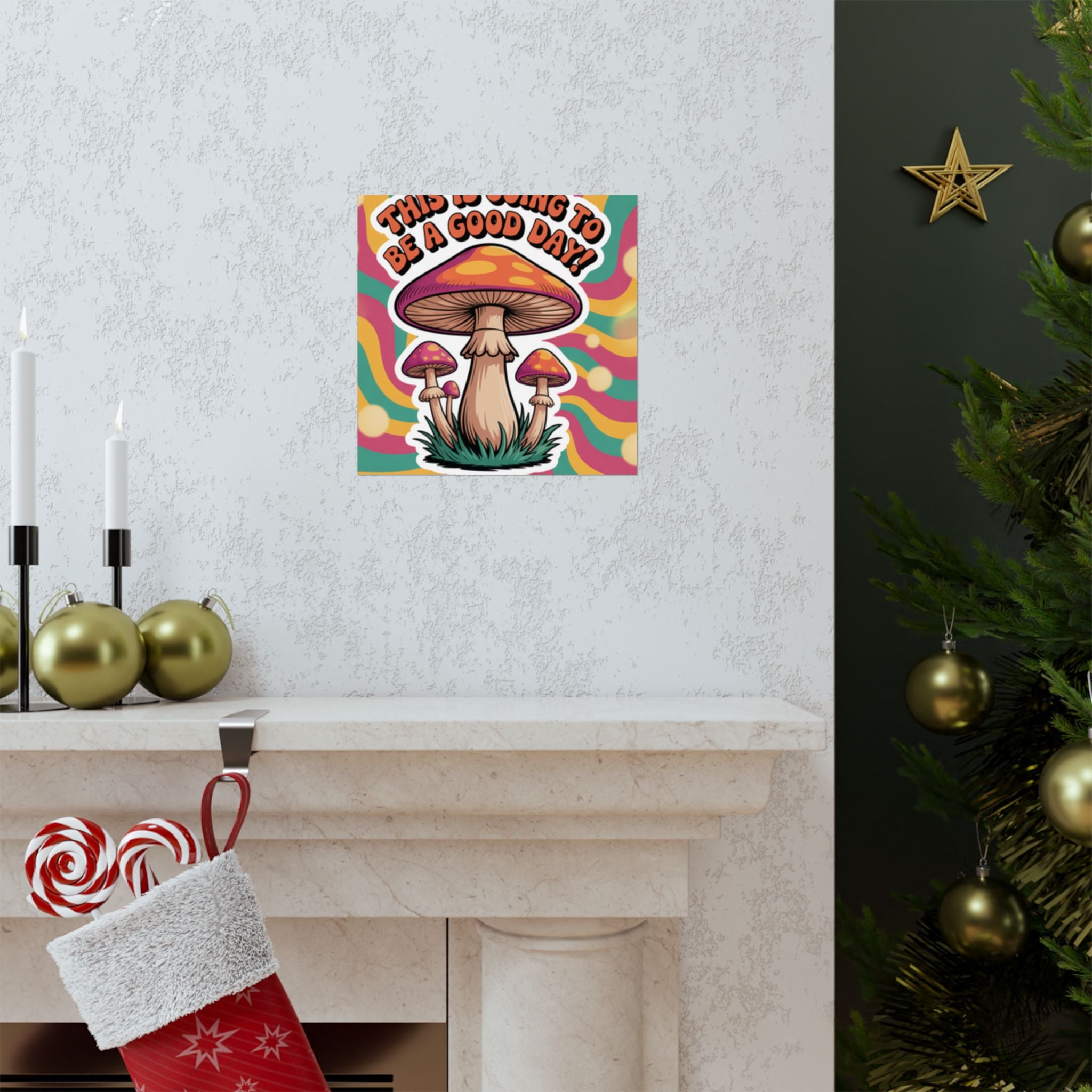 Colorful 70s Retro Mushroom Art Posters - Positive Wall Decor, Psychedelic Prints, Boho Home Decor, Gift for Friends, Inspirational Wall Art