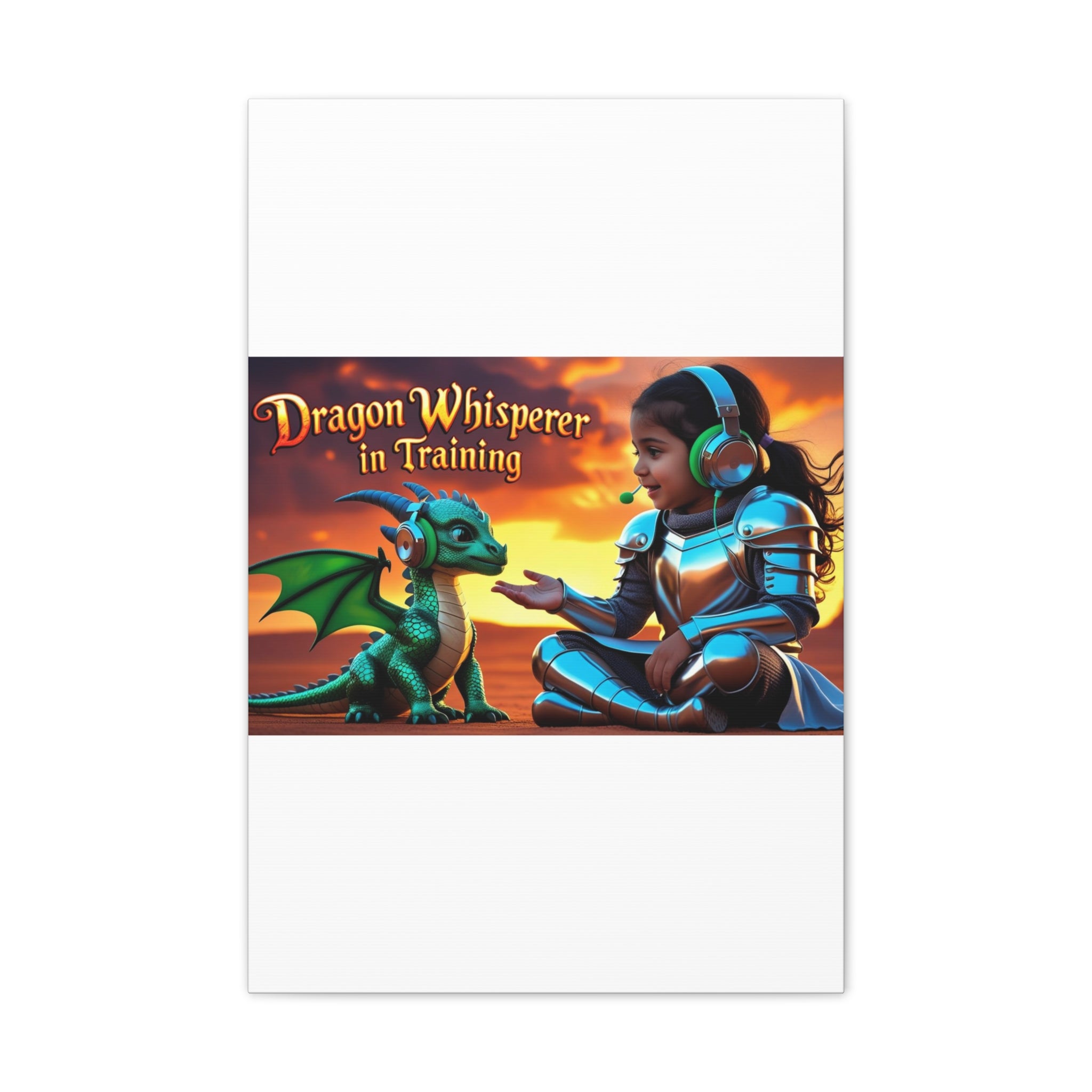 Dragon Whisperer (Girl) Canvas Print, Fantasy Wall Art, Kids Room Decor, Magical Artwork, Gift for Dragon Lovers, Adventure Theme