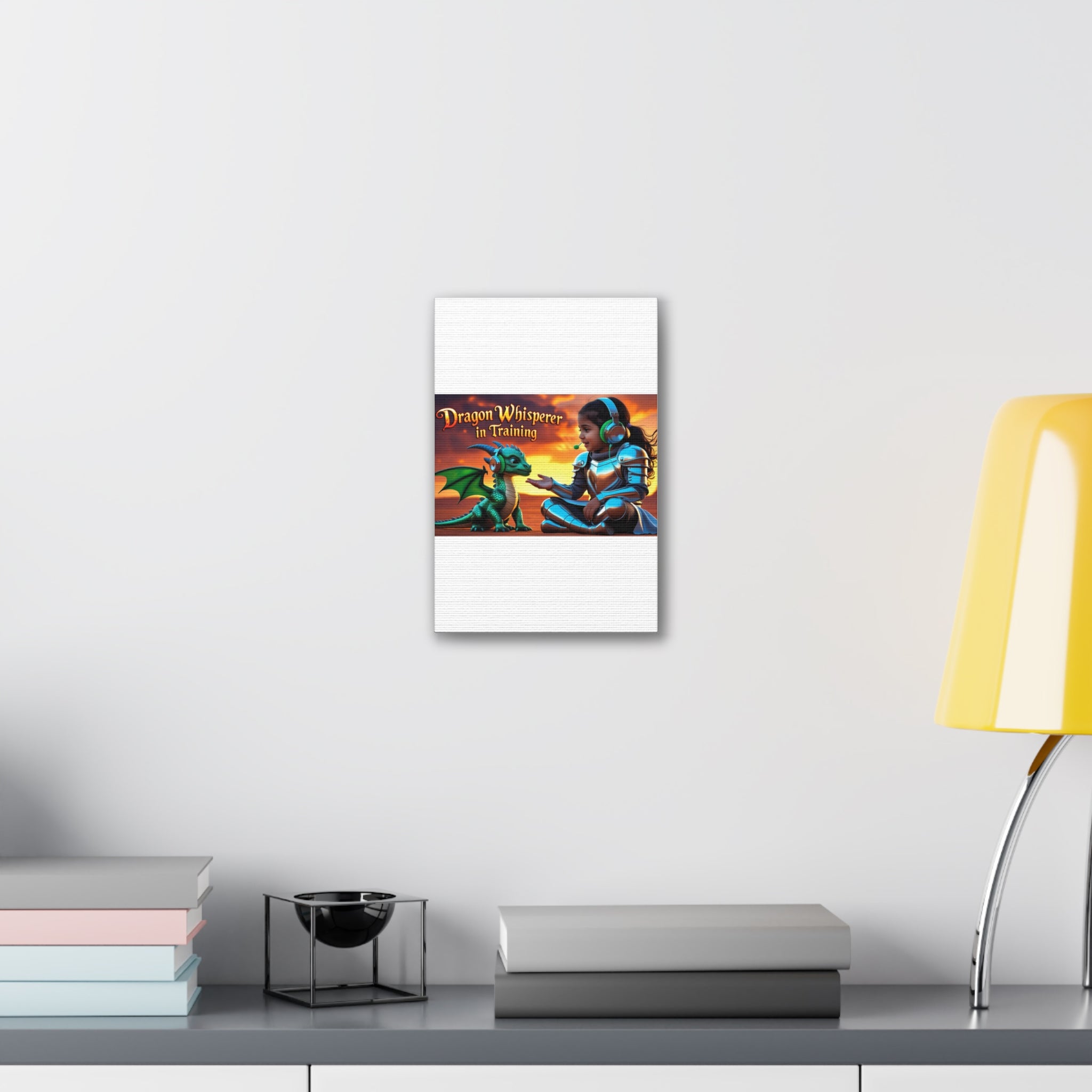 Dragon Whisperer (Girl) Canvas Print, Fantasy Wall Art, Kids Room Decor, Magical Artwork, Gift for Dragon Lovers, Adventure Theme