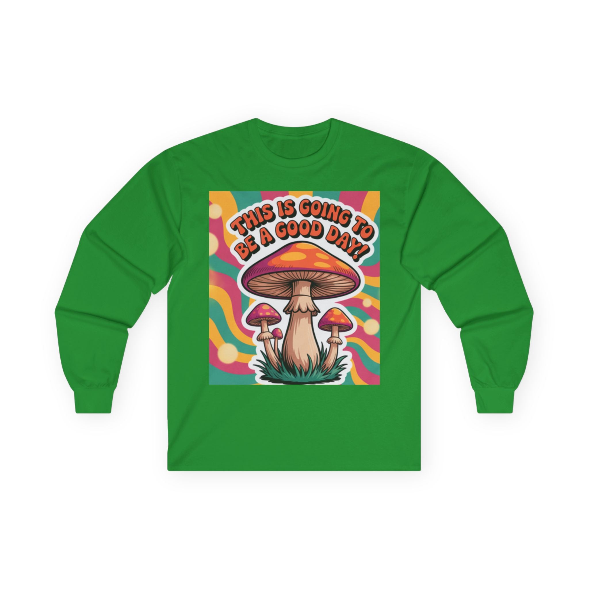 Good Vibes 70s Mushroom Long Sleeve Tee, Casual Wear, Gift for Friends, Unisex Shirt, Boho Style Clothing