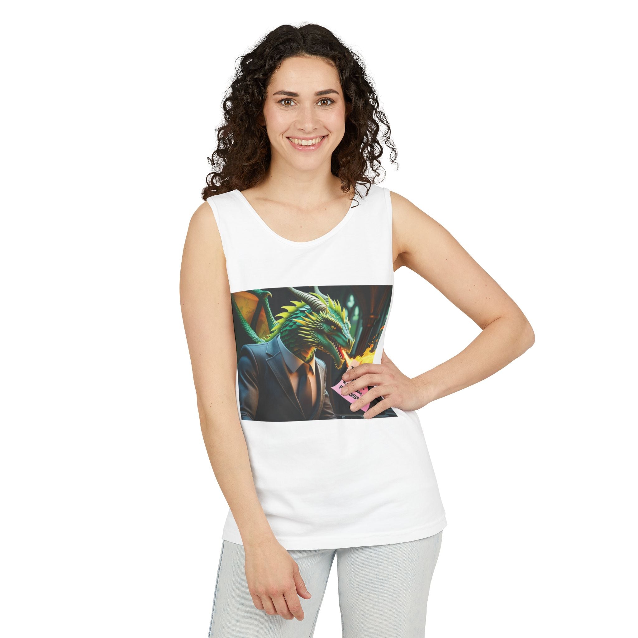 Funny "You're Fired!" Dragon Art Unisex Tank Top, Soft Fabric, Summer Essential, Perfect for Festivals, Gifts for Fantasy Lovers, Casual Wear