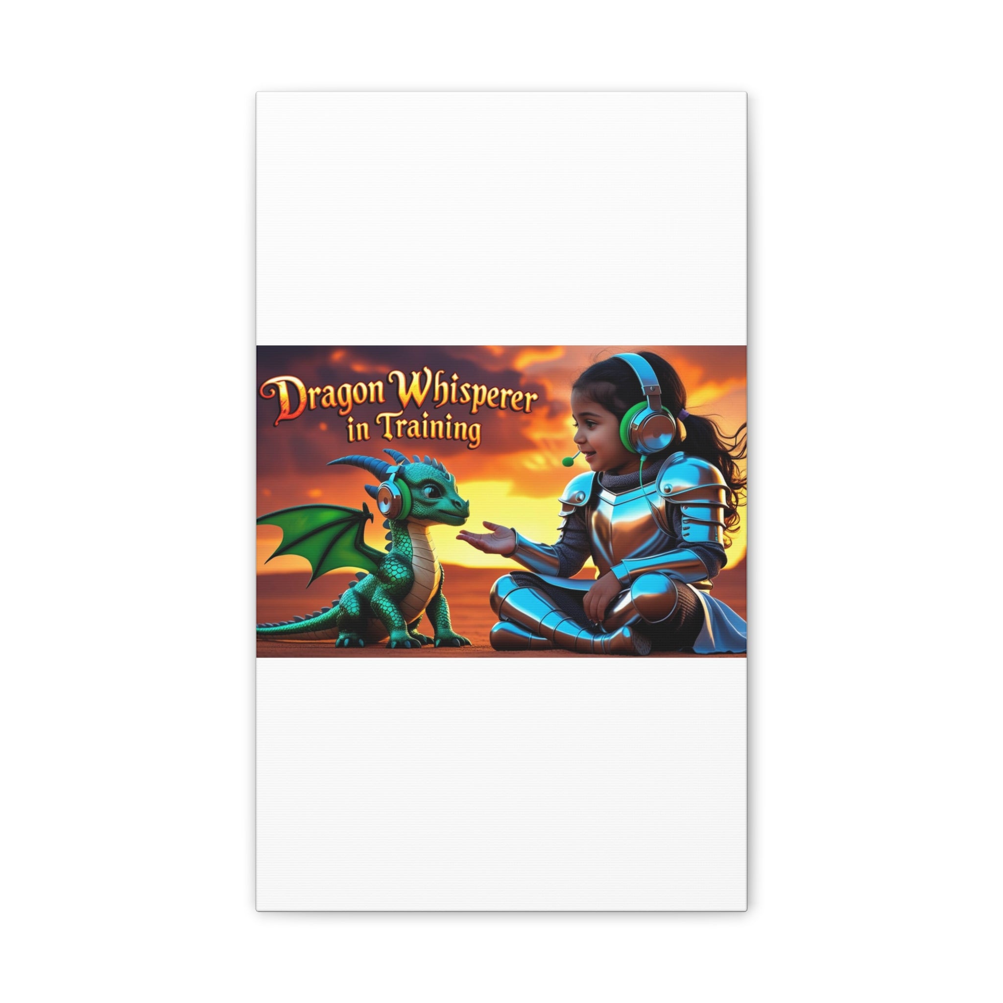 Dragon Whisperer (Girl) Canvas Print, Fantasy Wall Art, Kids Room Decor, Magical Artwork, Gift for Dragon Lovers, Adventure Theme