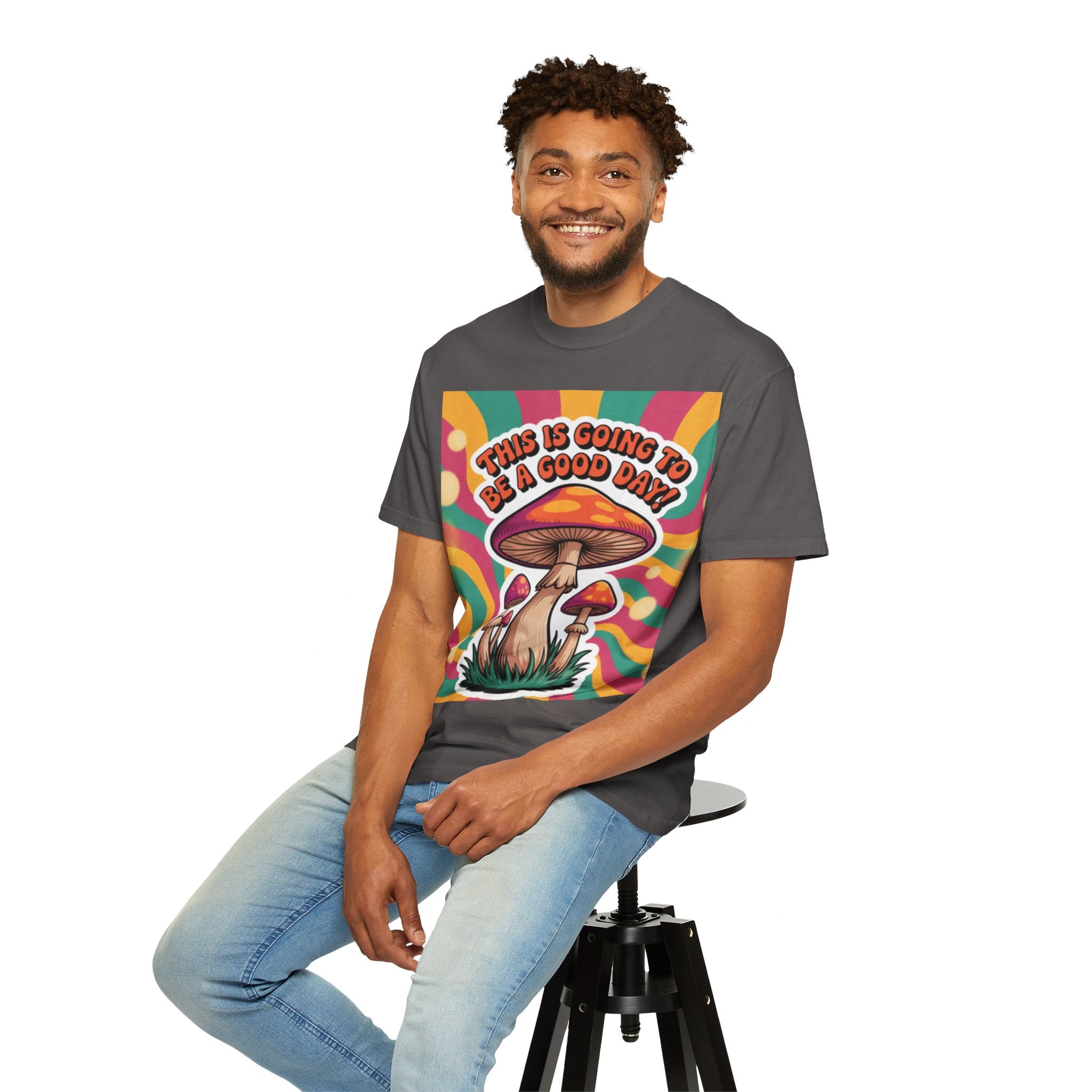 Positive Vibes T-shirt, Retro Mushroom Tee, Unisex Psychedelic Shirt, Gift for Friends, Casual Wear, Summer Essentials