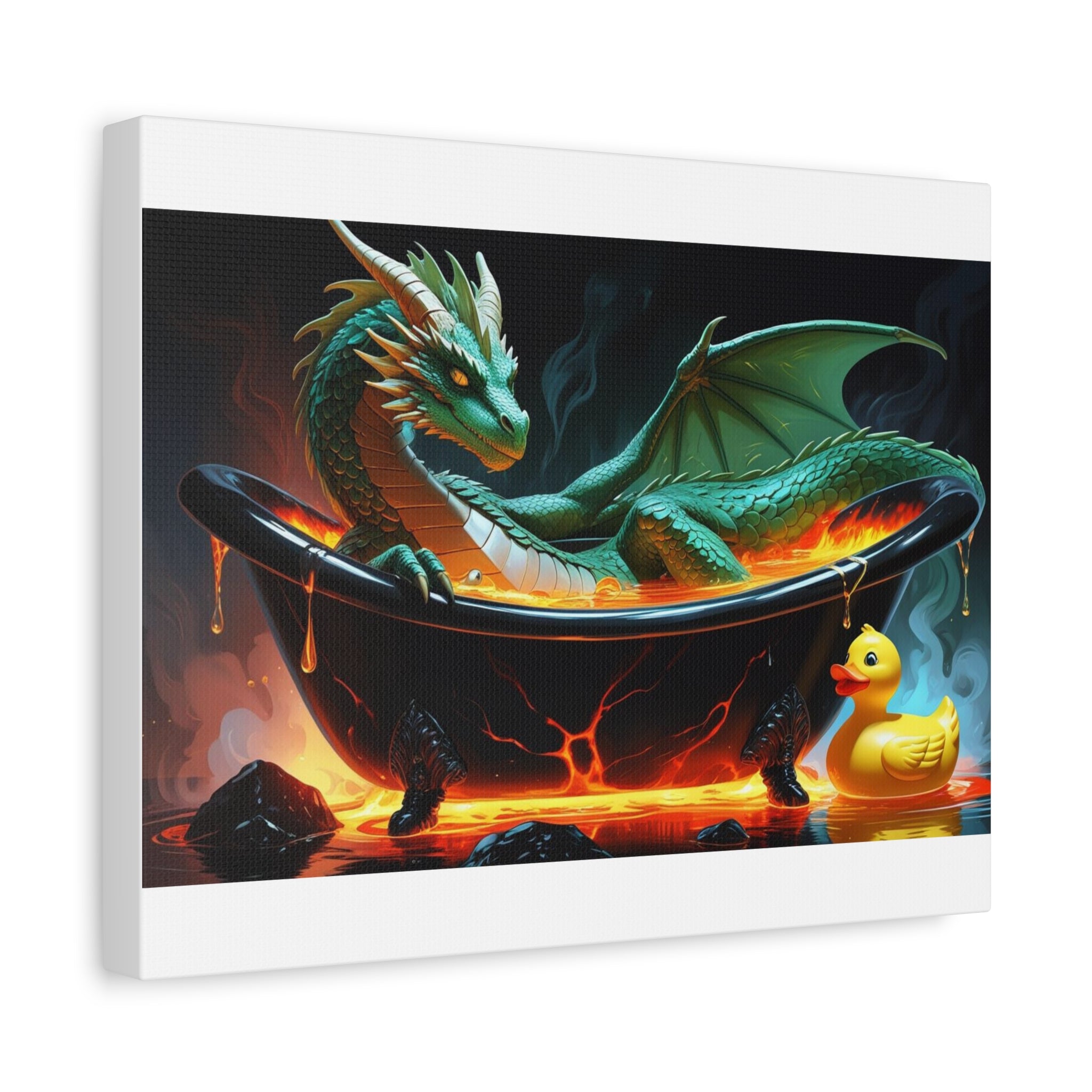 Whimsical Dragon In A Tub  Canvas Wall Art, Fantasy Decor, Kids Room Decor, Unique Gifts for Dragon Lovers, Cute Bathroom Art, Magical Home Decor