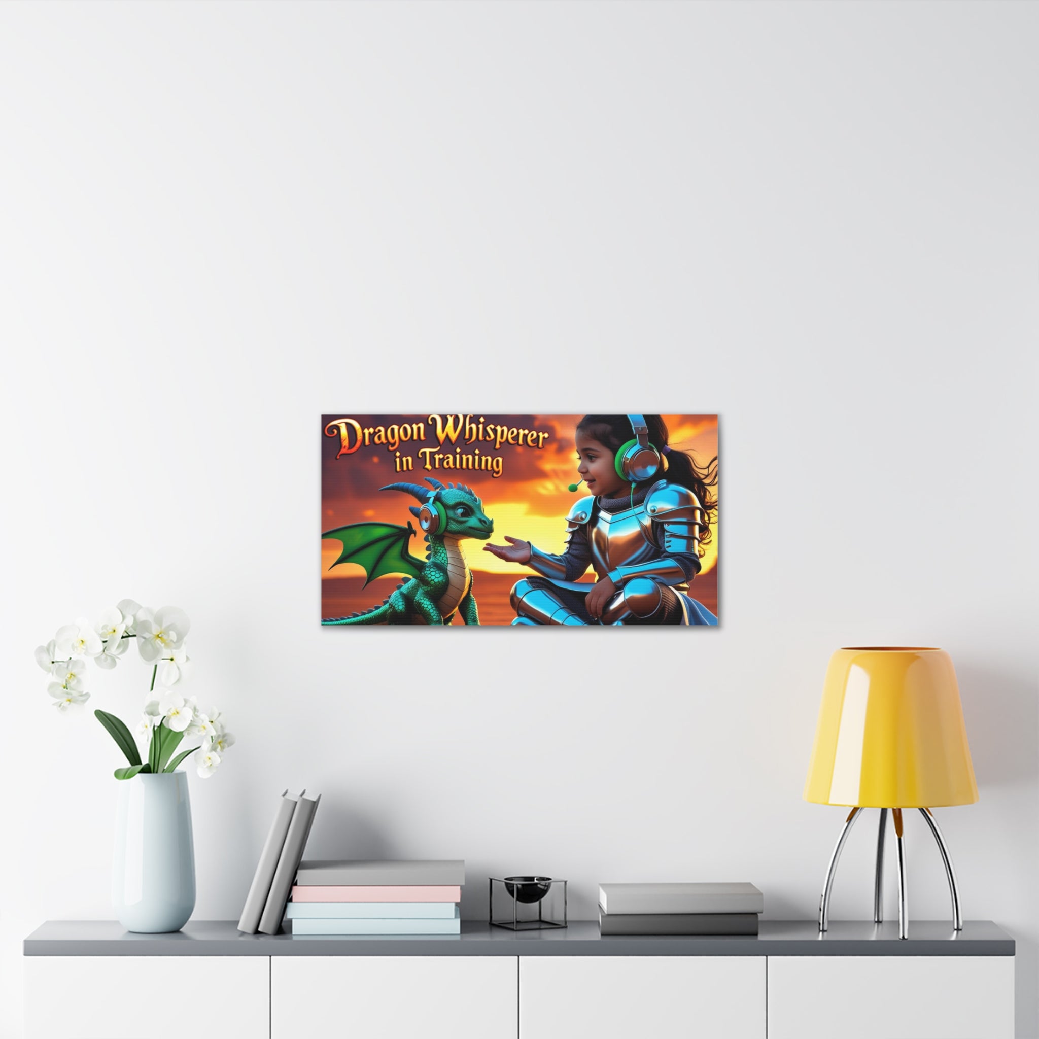 Dragon Whisperer (Girl) Canvas Print, Fantasy Wall Art, Kids Room Decor, Magical Artwork, Gift for Dragon Lovers, Adventure Theme
