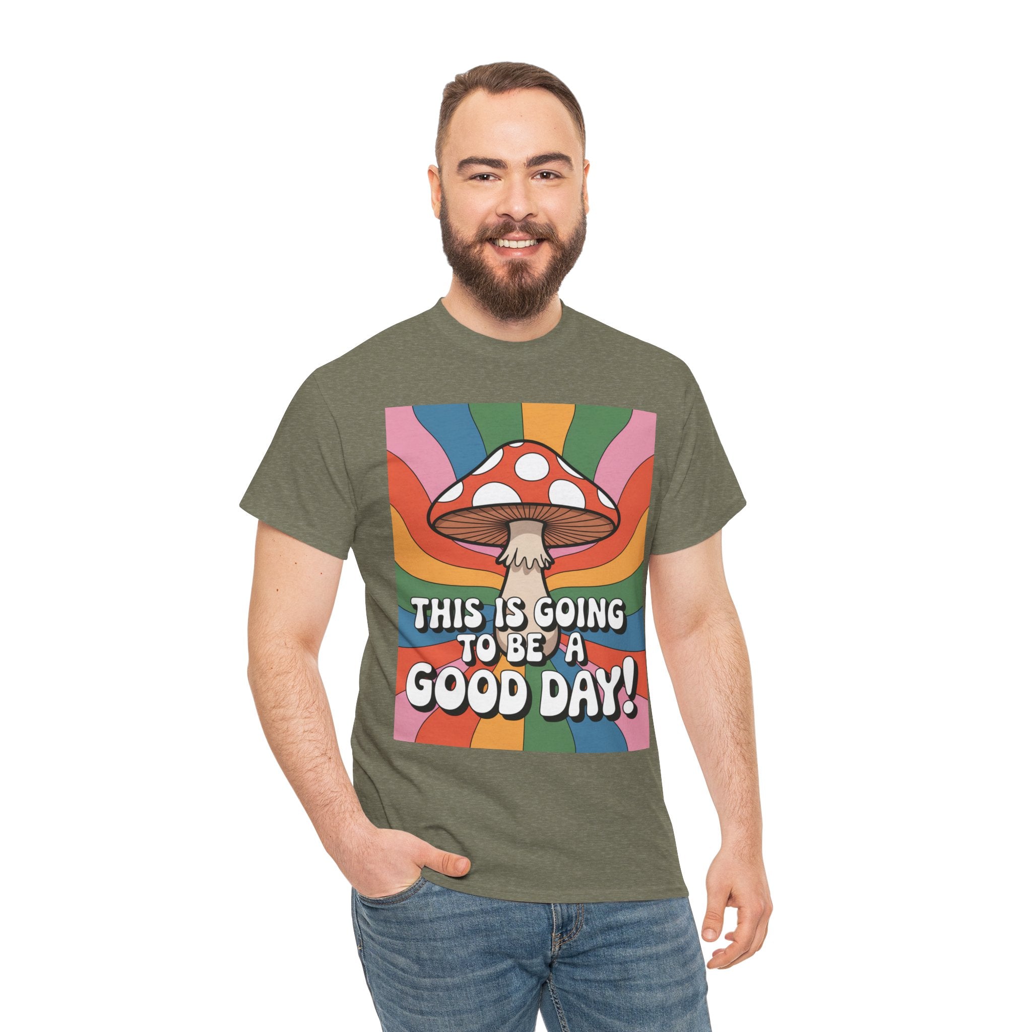 Fun Hippy Mushroom Cheerful Graphic Tee, Positive Vibes T-Shirt for Everyday Wear, Gift for Nature Lovers, Trendy Casual Wear, Eco-Friendly Fashion