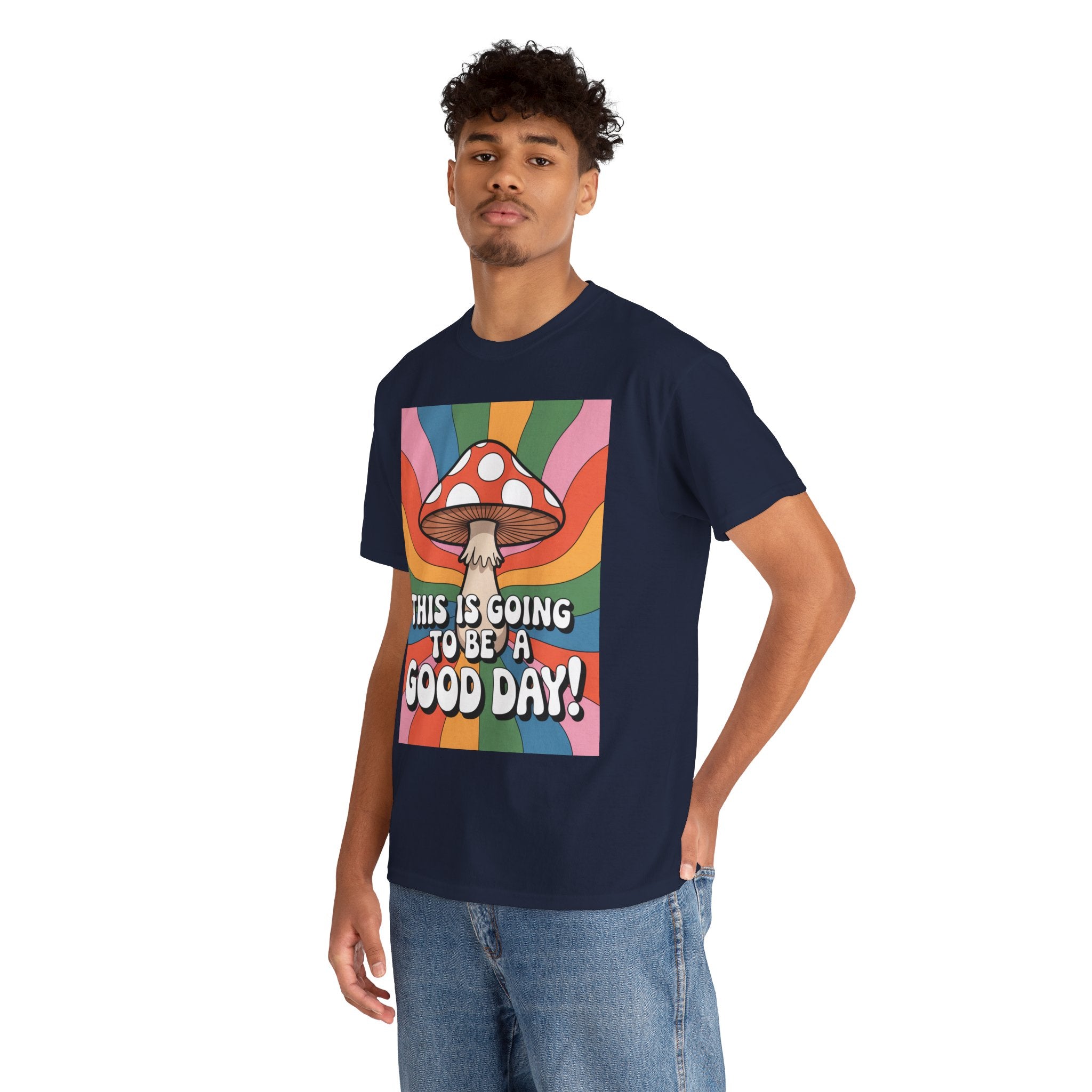 Fun Hippy Mushroom Cheerful Graphic Tee, Positive Vibes T-Shirt for Everyday Wear, Gift for Nature Lovers, Trendy Casual Wear, Eco-Friendly Fashion