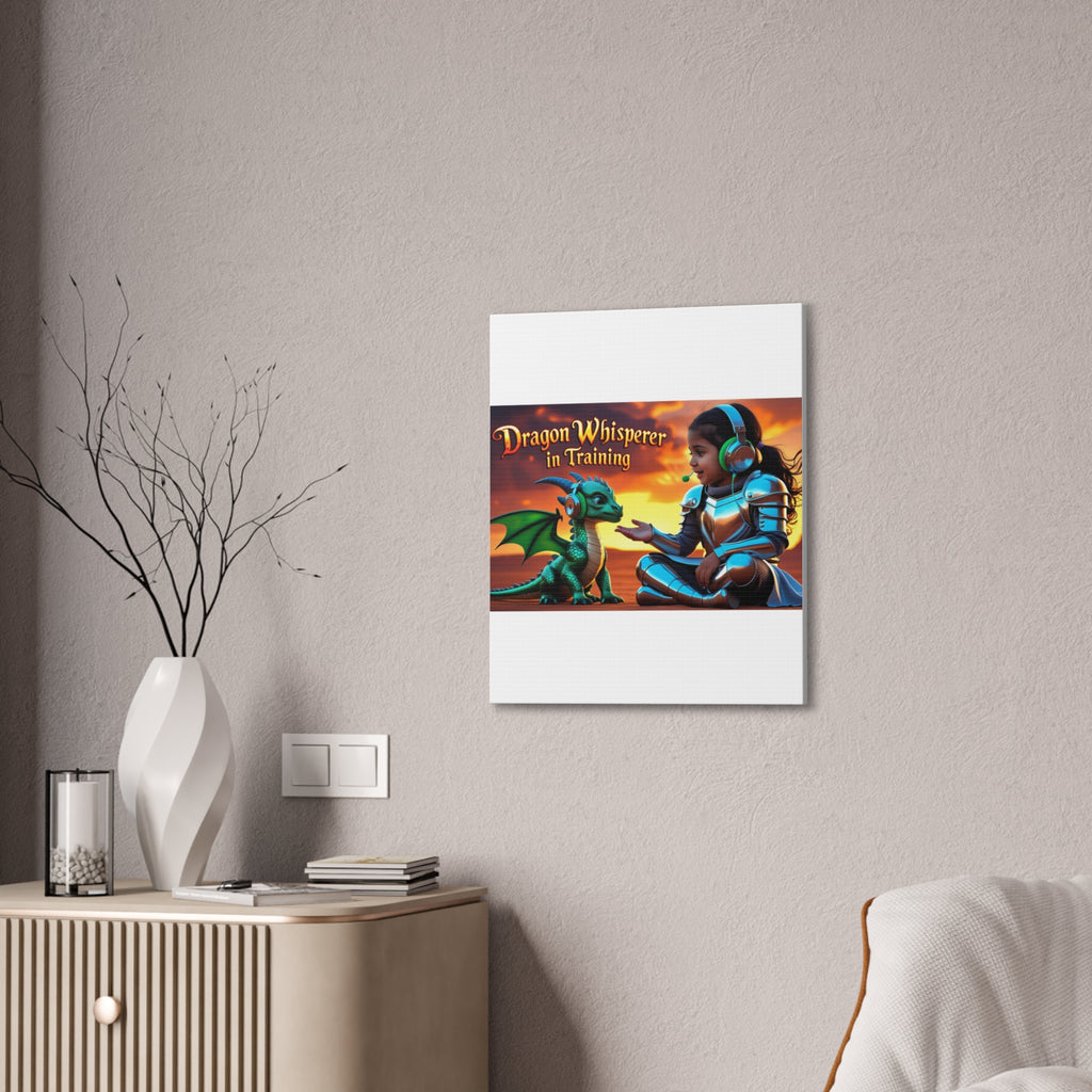 Dragon Whisperer (Girl) Canvas Print, Fantasy Wall Art, Kids Room Decor, Magical Artwork, Gift for Dragon Lovers, Adventure Theme