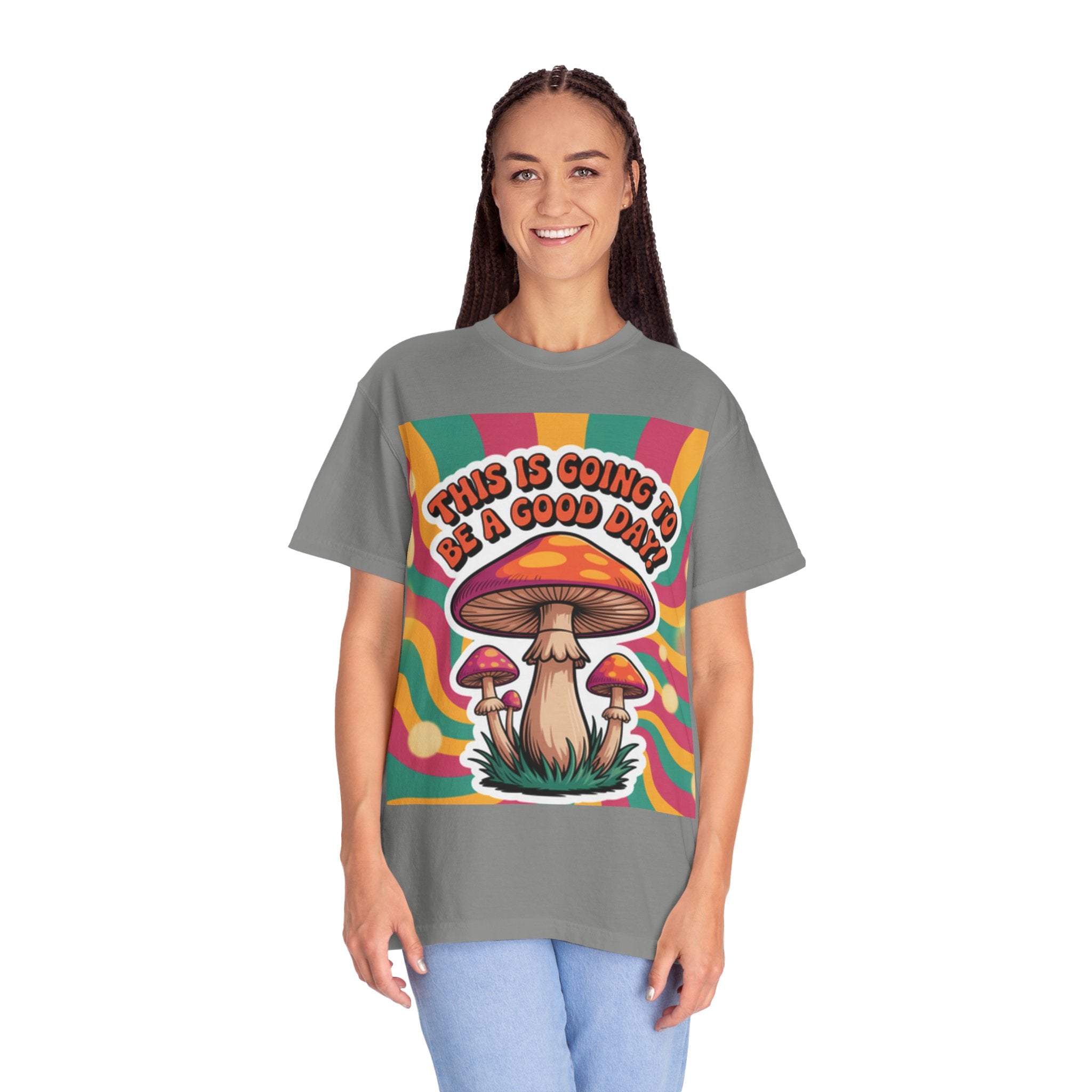 Positive Vibes T-shirt, Retro Mushroom Tee, Unisex Psychedelic Shirt, Gift for Friends, Casual Wear, Summer Essentials