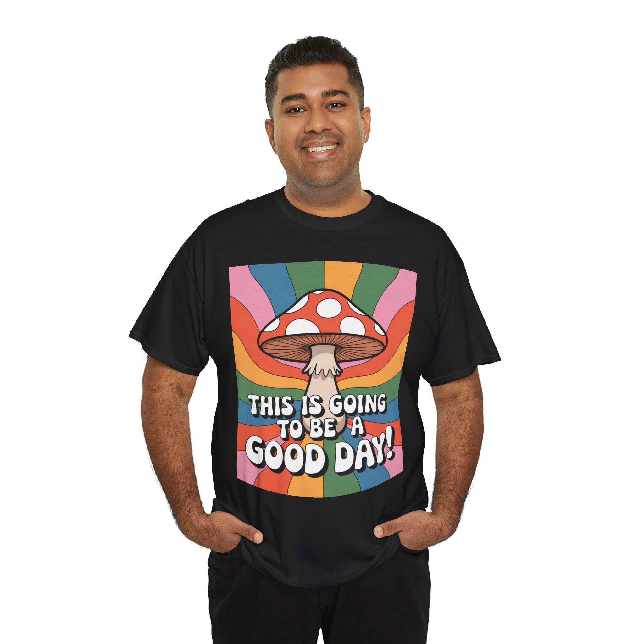 Fun Hippy Mushroom Cheerful Graphic Tee, Positive Vibes T-Shirt for Everyday Wear, Gift for Nature Lovers, Trendy Casual Wear, Eco-Friendly Fashion
