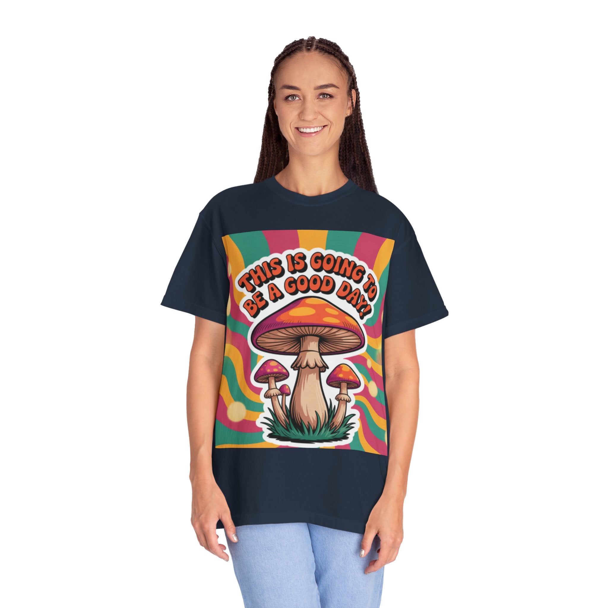 Positive Vibes T-shirt, Retro Mushroom Tee, Unisex Psychedelic Shirt, Gift for Friends, Casual Wear, Summer Essentials