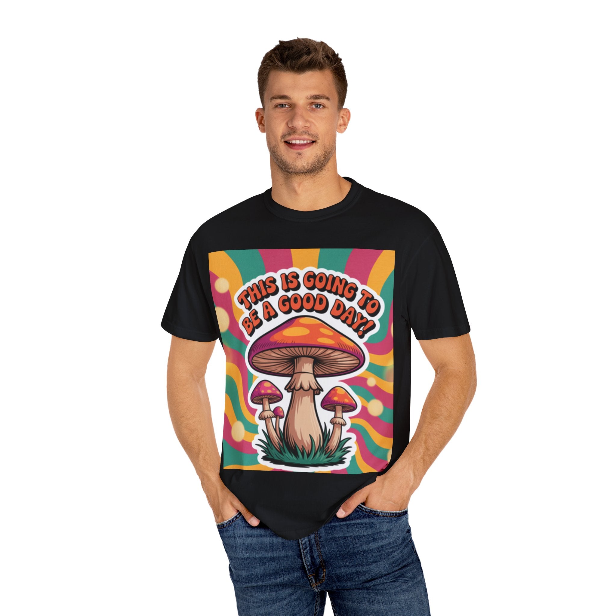 Positive Vibes T-shirt, Retro Mushroom Tee, Unisex Psychedelic Shirt, Gift for Friends, Casual Wear, Summer Essentials