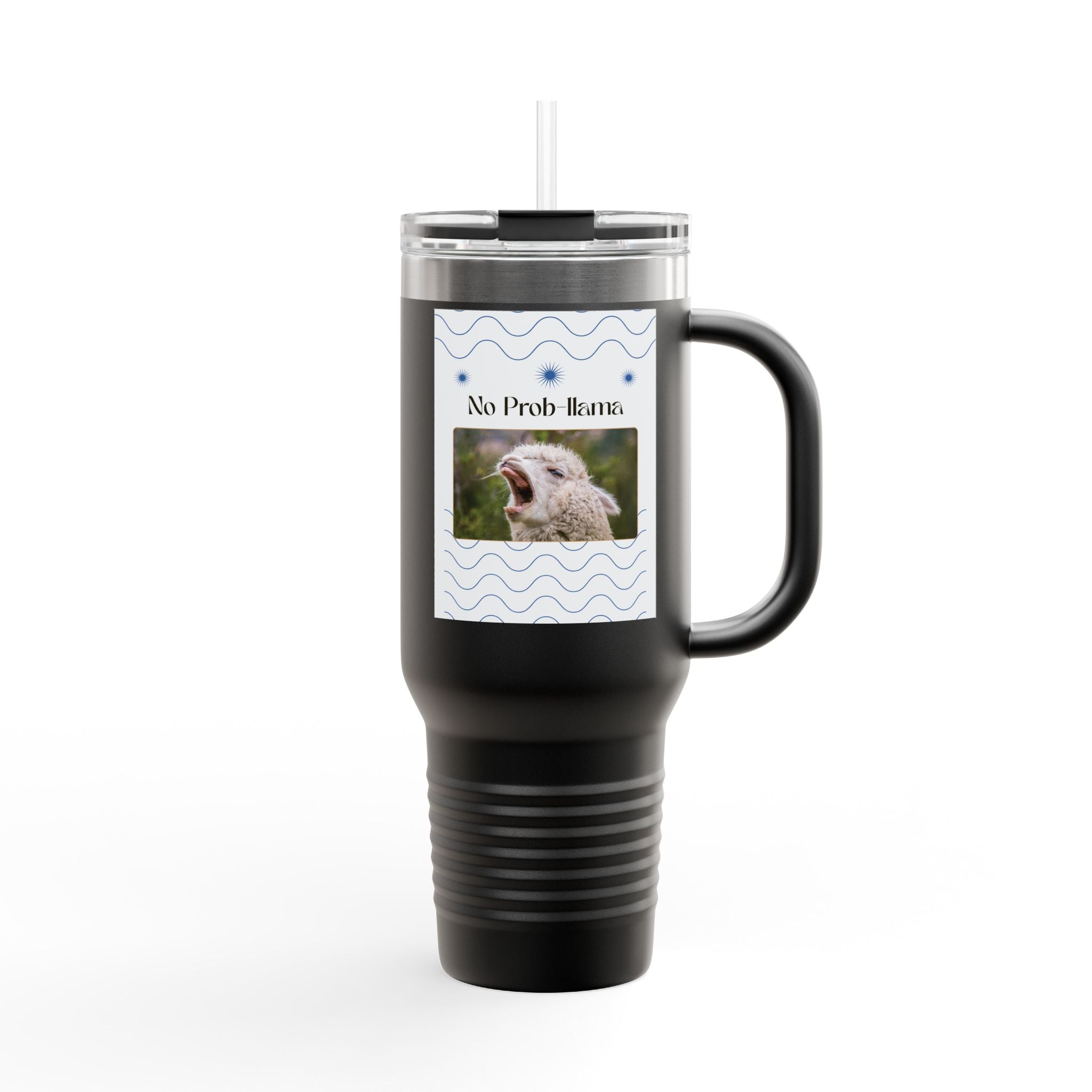 No Prob-Llama 40oz Travel Mug – Funny Llama Coffee Tumbler for Adults | Insulated, Spill-Proof, Adventure-Ready Hydration Gift