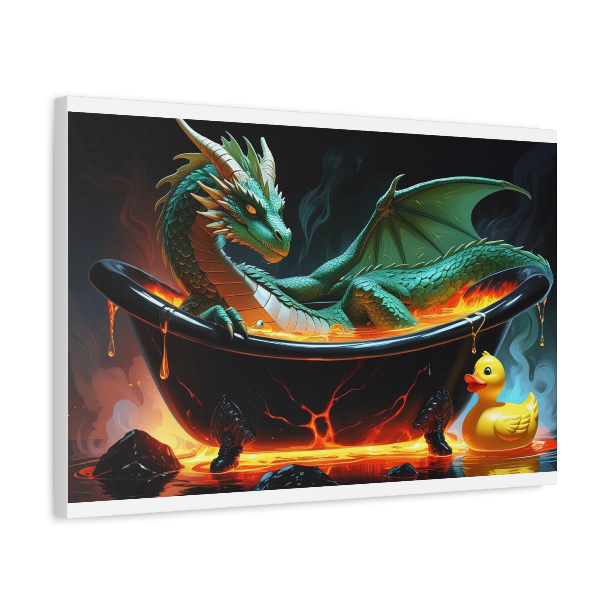 Whimsical Dragon In A Tub  Canvas Wall Art, Fantasy Decor, Kids Room Decor, Unique Gifts for Dragon Lovers, Cute Bathroom Art, Magical Home Decor