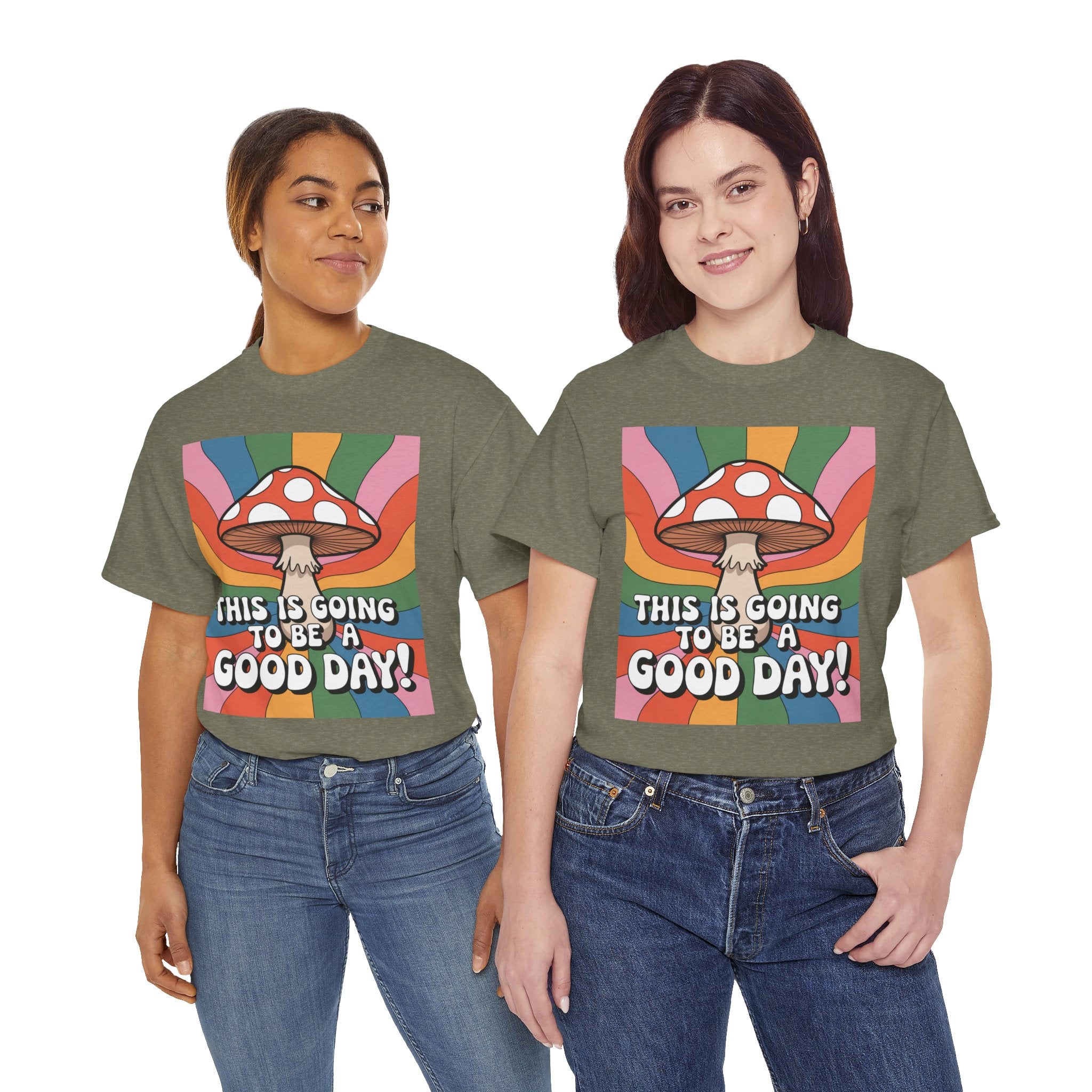 Fun Hippy Mushroom Cheerful Graphic Tee, Positive Vibes T-Shirt for Everyday Wear, Gift for Nature Lovers, Trendy Casual Wear, Eco-Friendly Fashion