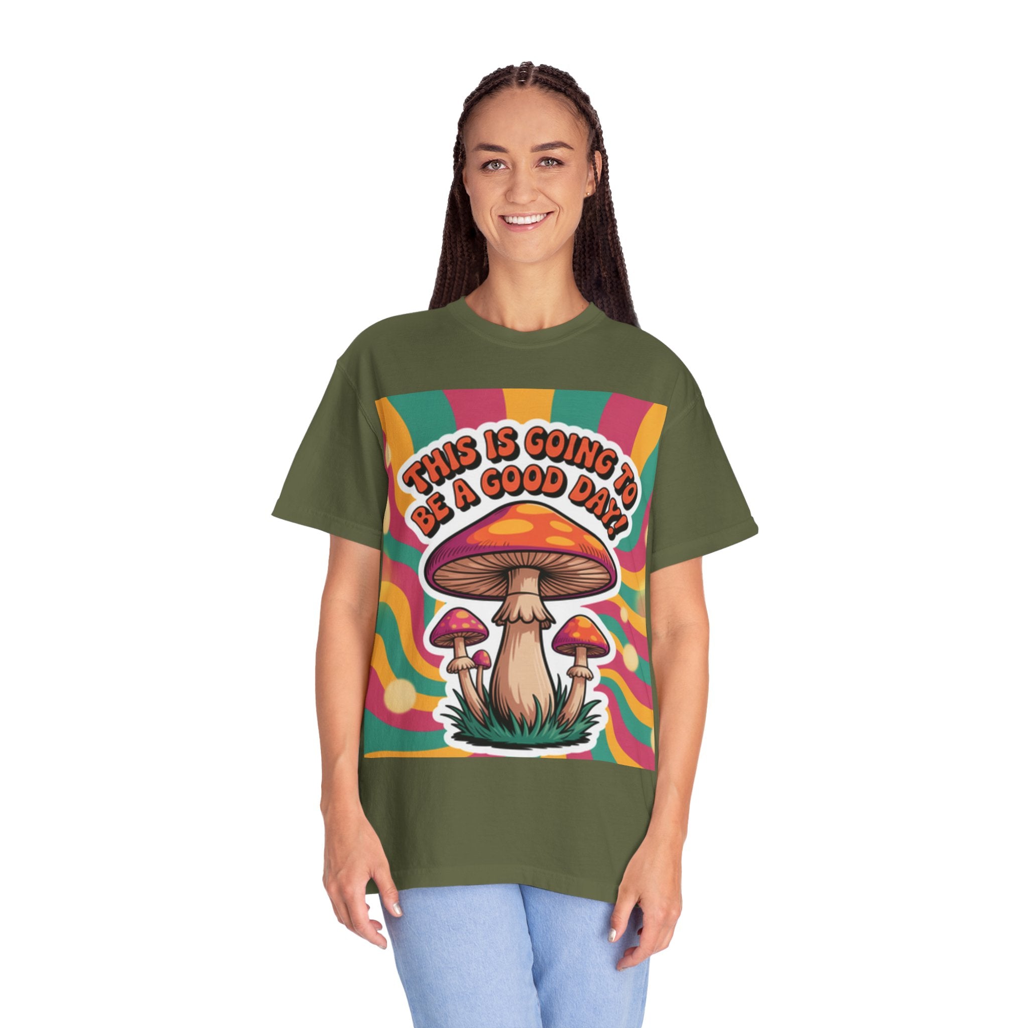 Positive Vibes T-shirt, Retro Mushroom Tee, Unisex Psychedelic Shirt, Gift for Friends, Casual Wear, Summer Essentials