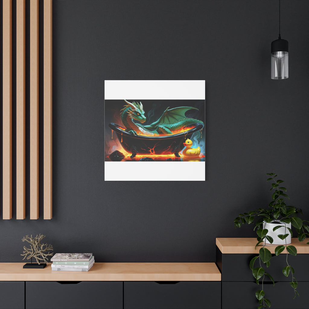 Whimsical Dragon In A Tub  Canvas Wall Art, Fantasy Decor, Kids Room Decor, Unique Gifts for Dragon Lovers, Cute Bathroom Art, Magical Home Decor