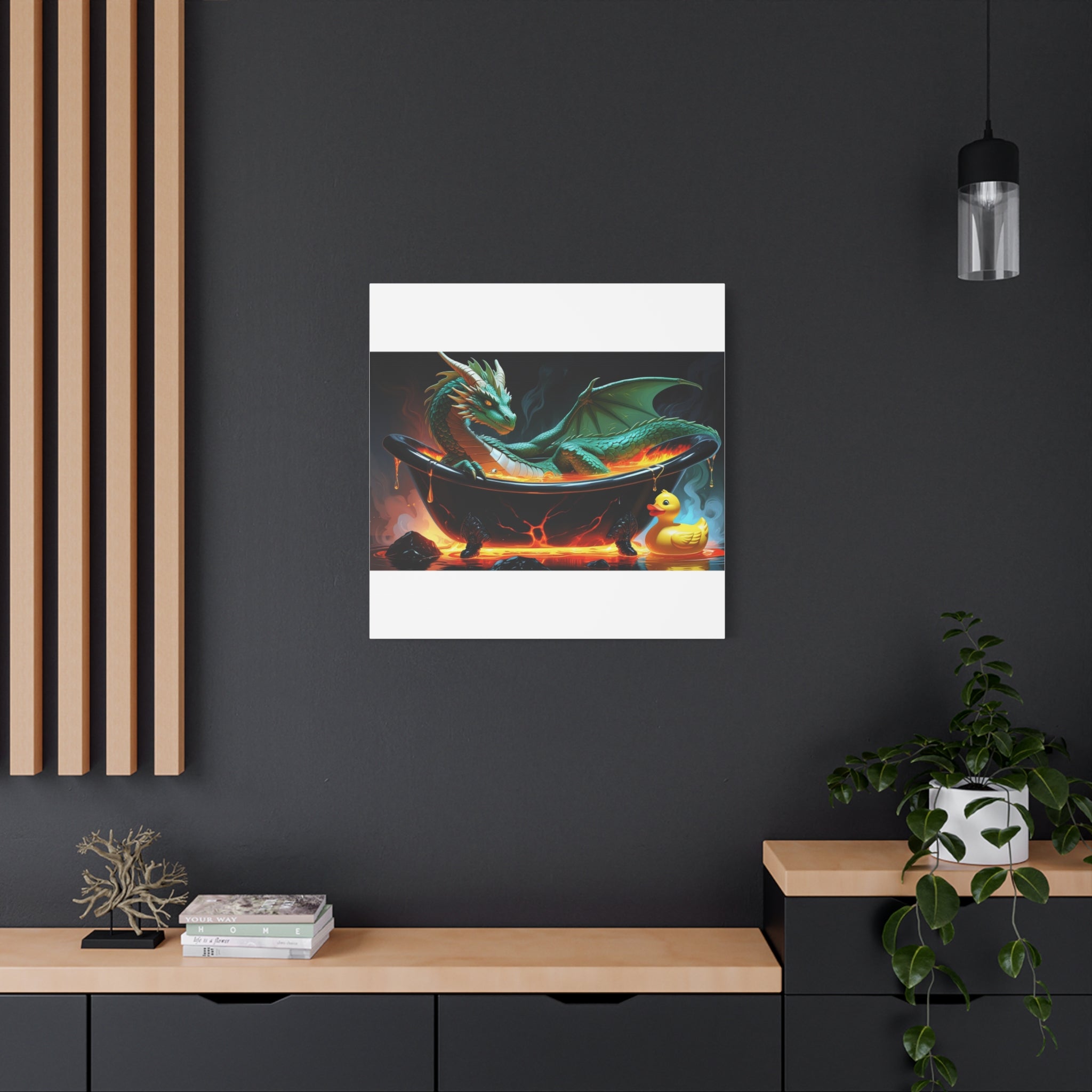 Whimsical Dragon In A Tub  Canvas Wall Art, Fantasy Decor, Kids Room Decor, Unique Gifts for Dragon Lovers, Cute Bathroom Art, Magical Home Decor