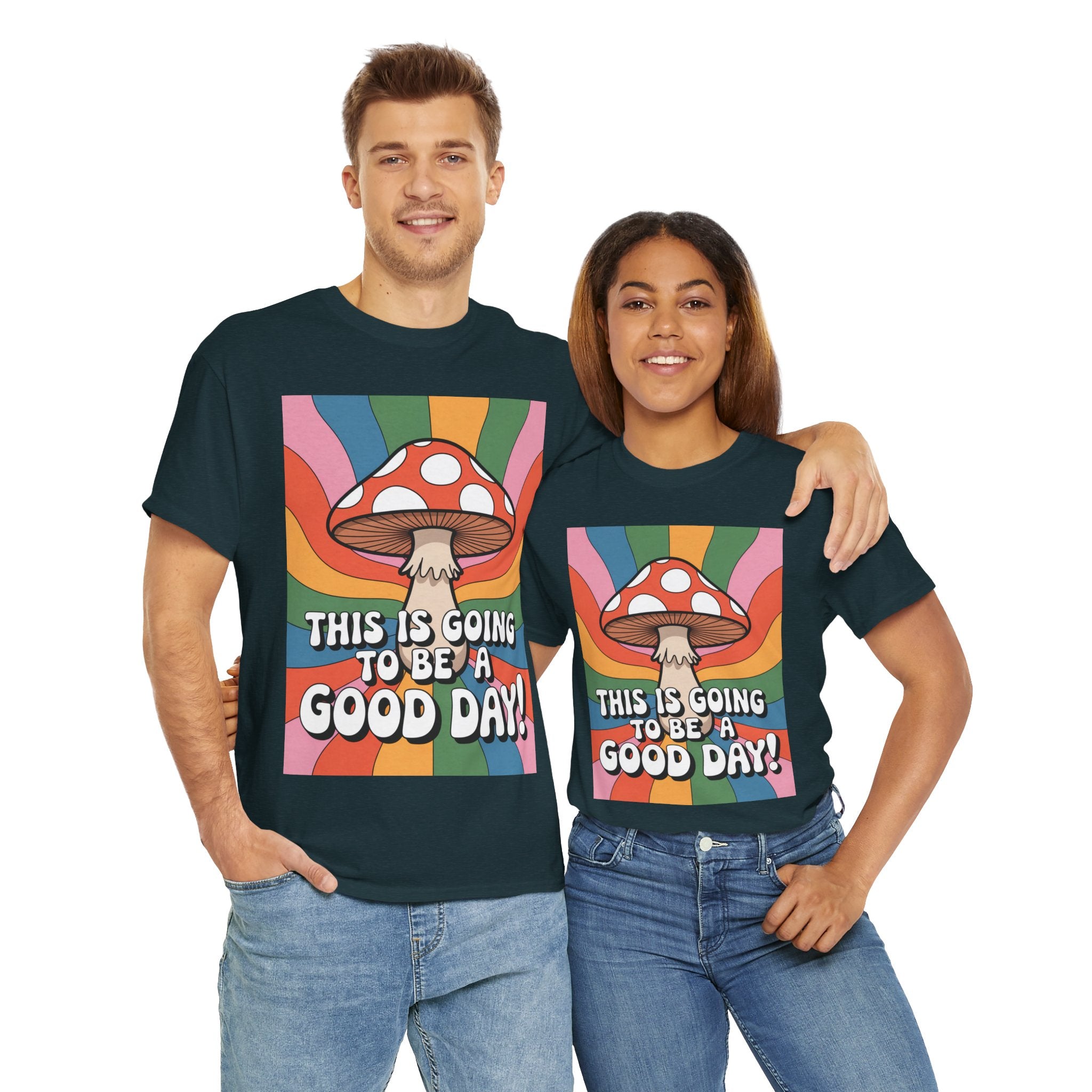 Fun Hippy Mushroom Cheerful Graphic Tee, Positive Vibes T-Shirt for Everyday Wear, Gift for Nature Lovers, Trendy Casual Wear, Eco-Friendly Fashion