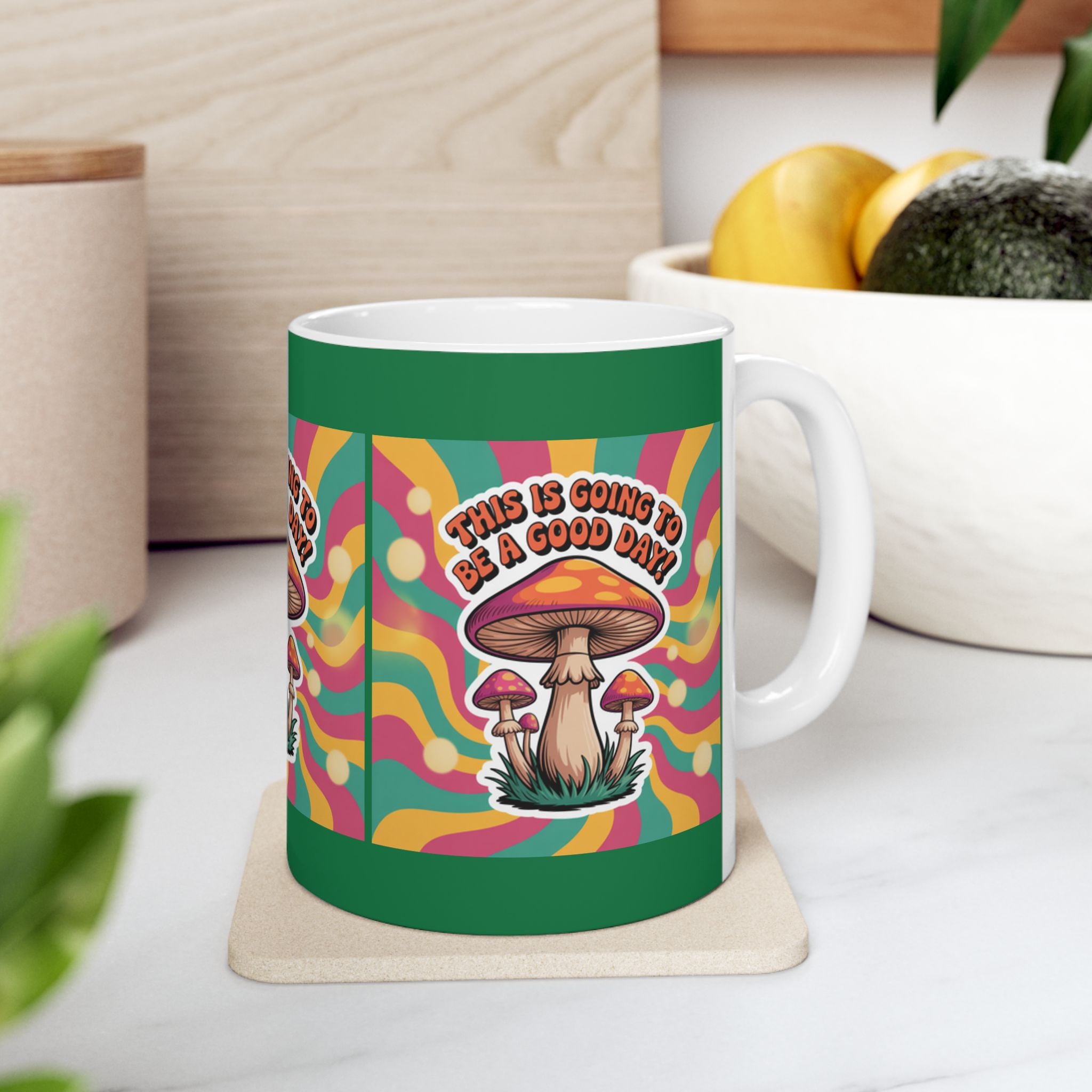 Vibrant Mushroom Ceramic Mug, Fun Coffee Cup for Good Vibes, Gift for Nature Lovers, Tea Time, Boho Decor, Colorful Drinkware