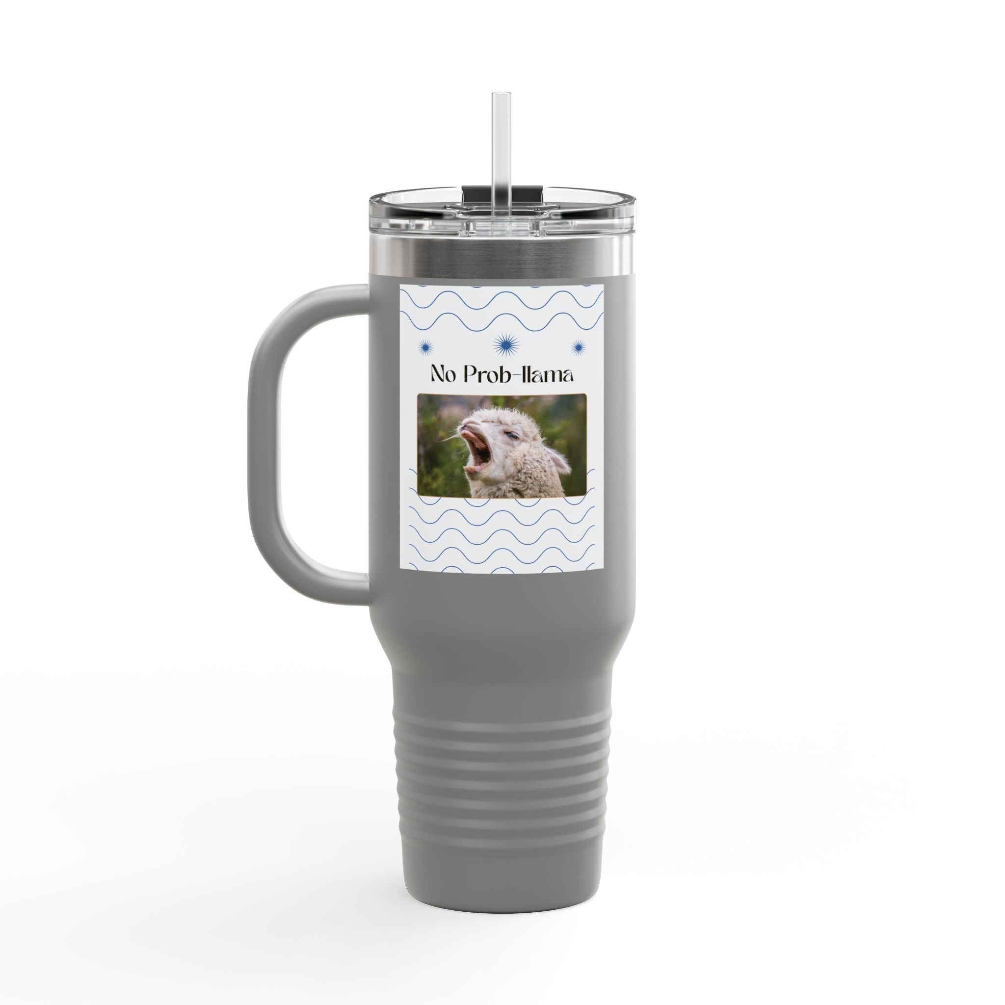 No Prob-Llama 40oz Travel Mug – Funny Llama Coffee Tumbler for Adults | Insulated, Spill-Proof, Adventure-Ready Hydration Gift