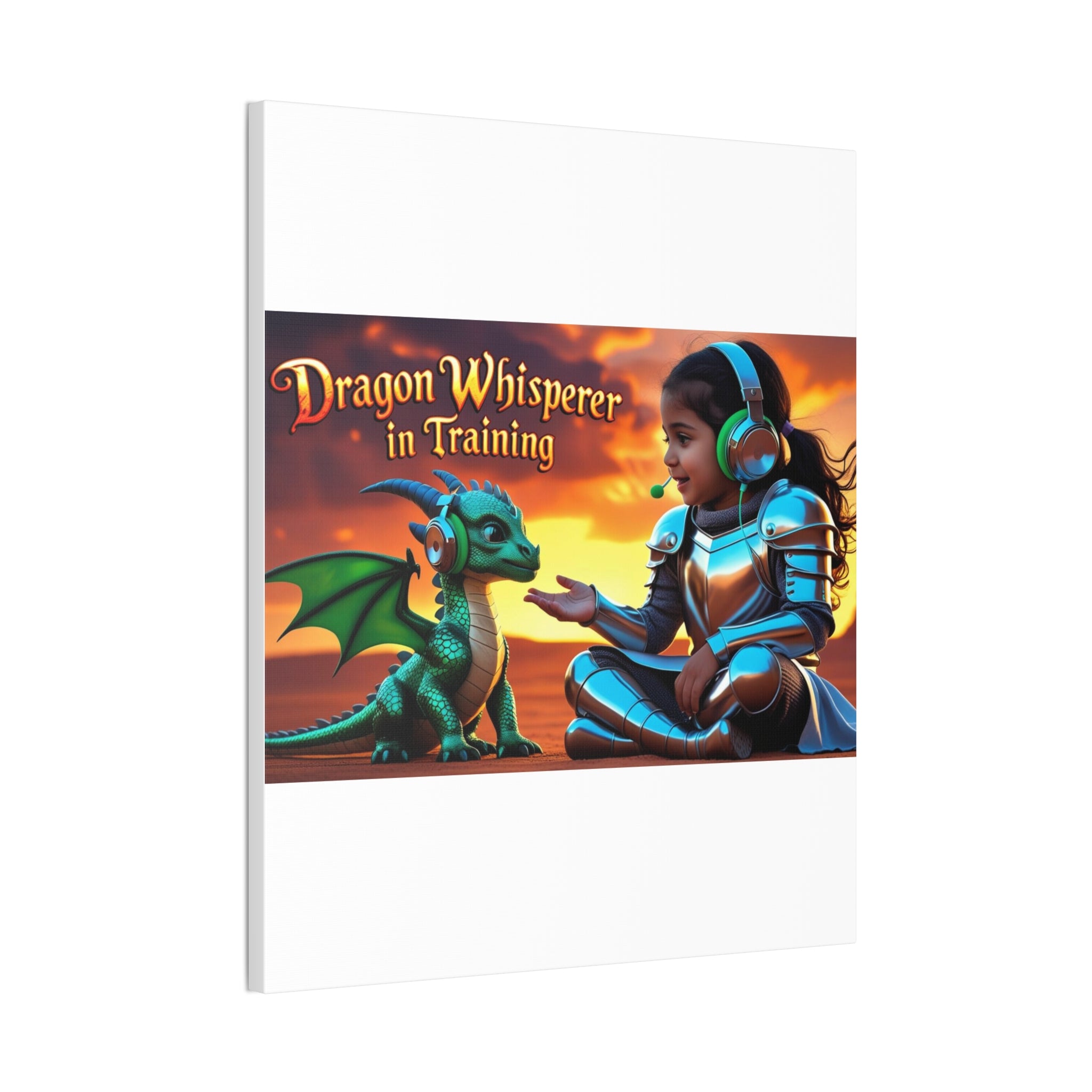 Dragon Whisperer (Girl) Canvas Print, Fantasy Wall Art, Kids Room Decor, Magical Artwork, Gift for Dragon Lovers, Adventure Theme