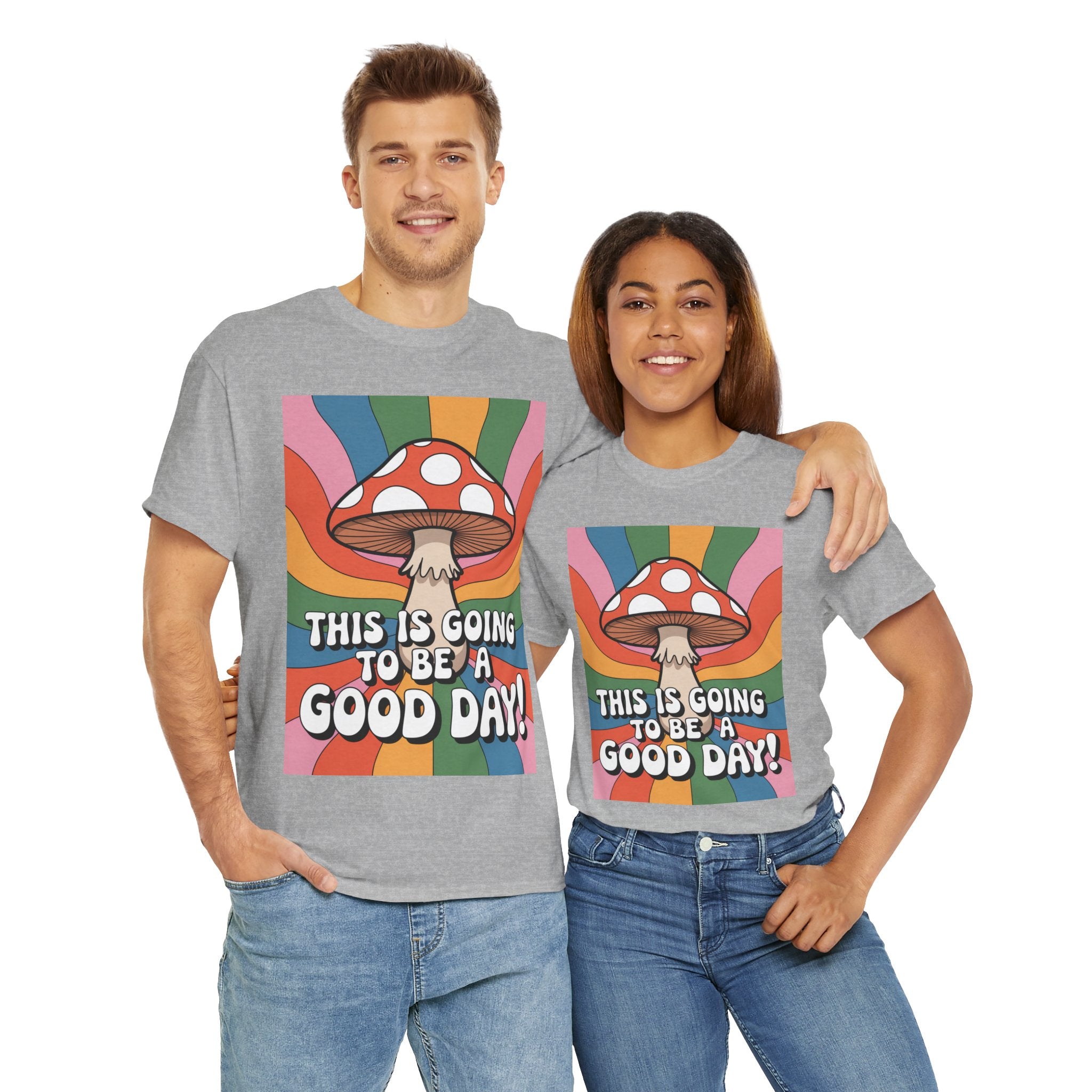 Fun Hippy Mushroom Cheerful Graphic Tee, Positive Vibes T-Shirt for Everyday Wear, Gift for Nature Lovers, Trendy Casual Wear, Eco-Friendly Fashion